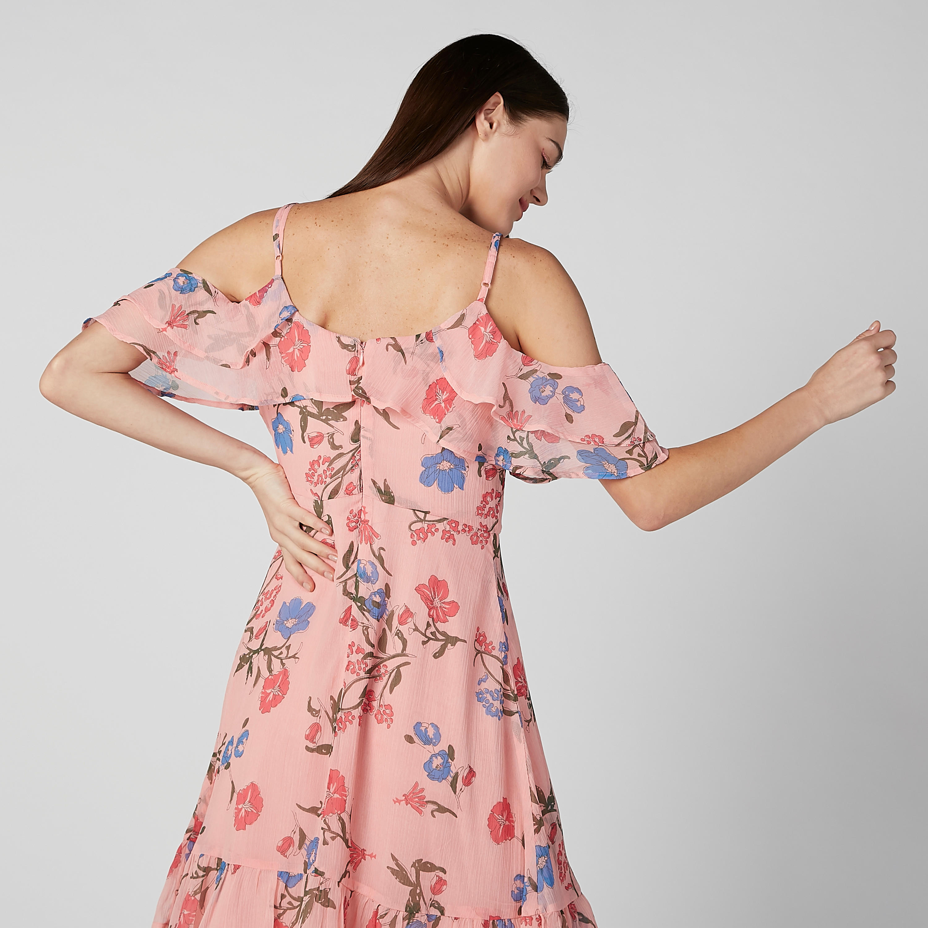 فستان إيه لاين مكشوف الأكتاف بتفاصيل كشكش وطبعات زهرية-women-clothing-dresses-image-7