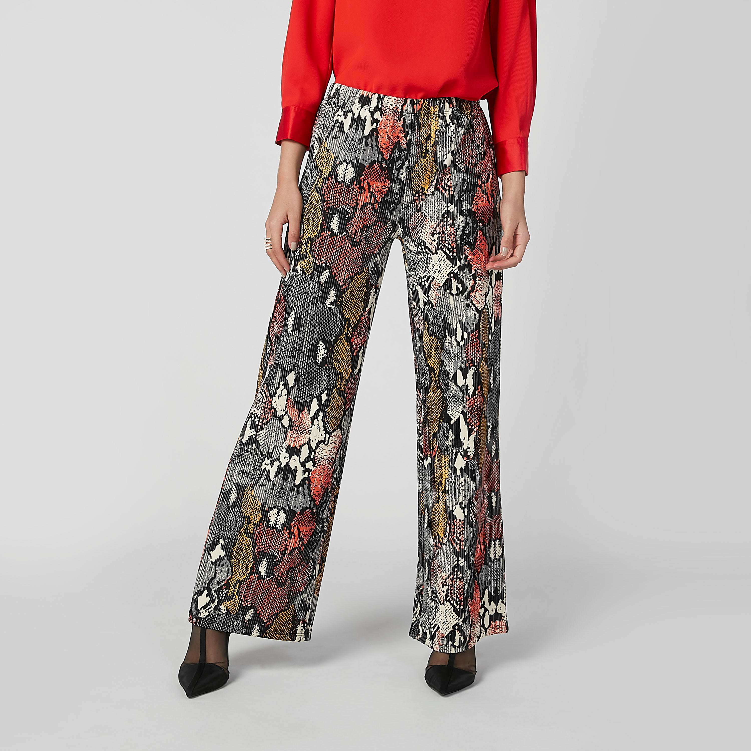 بنطال بالازو طويل بخصر مطّاطي وطبعات-women-clothing-bottoms-trousers-image-1