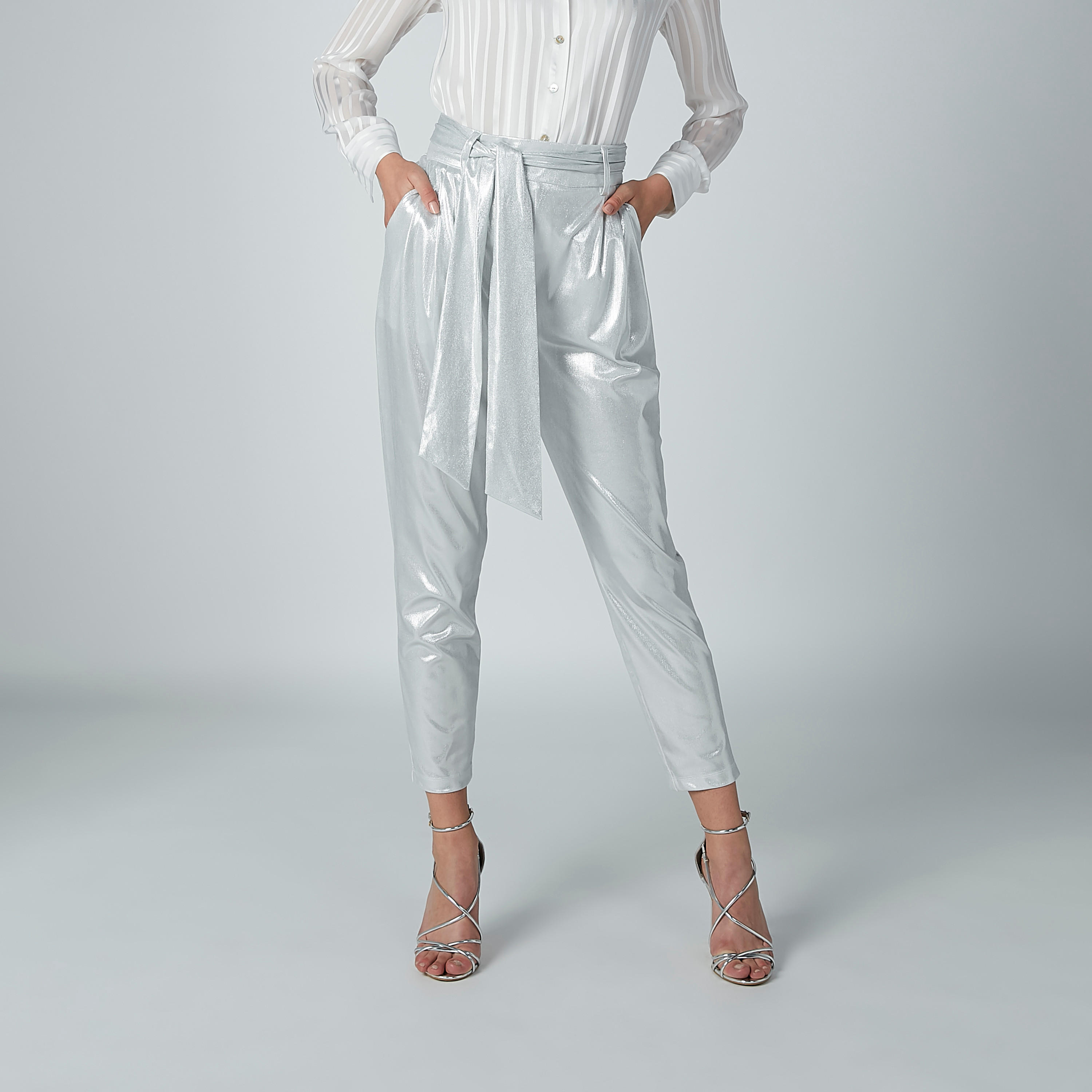 Metallic Trousers with Tie Ups and Pocket Detail-women-clothing-bottoms-trousers-image-1