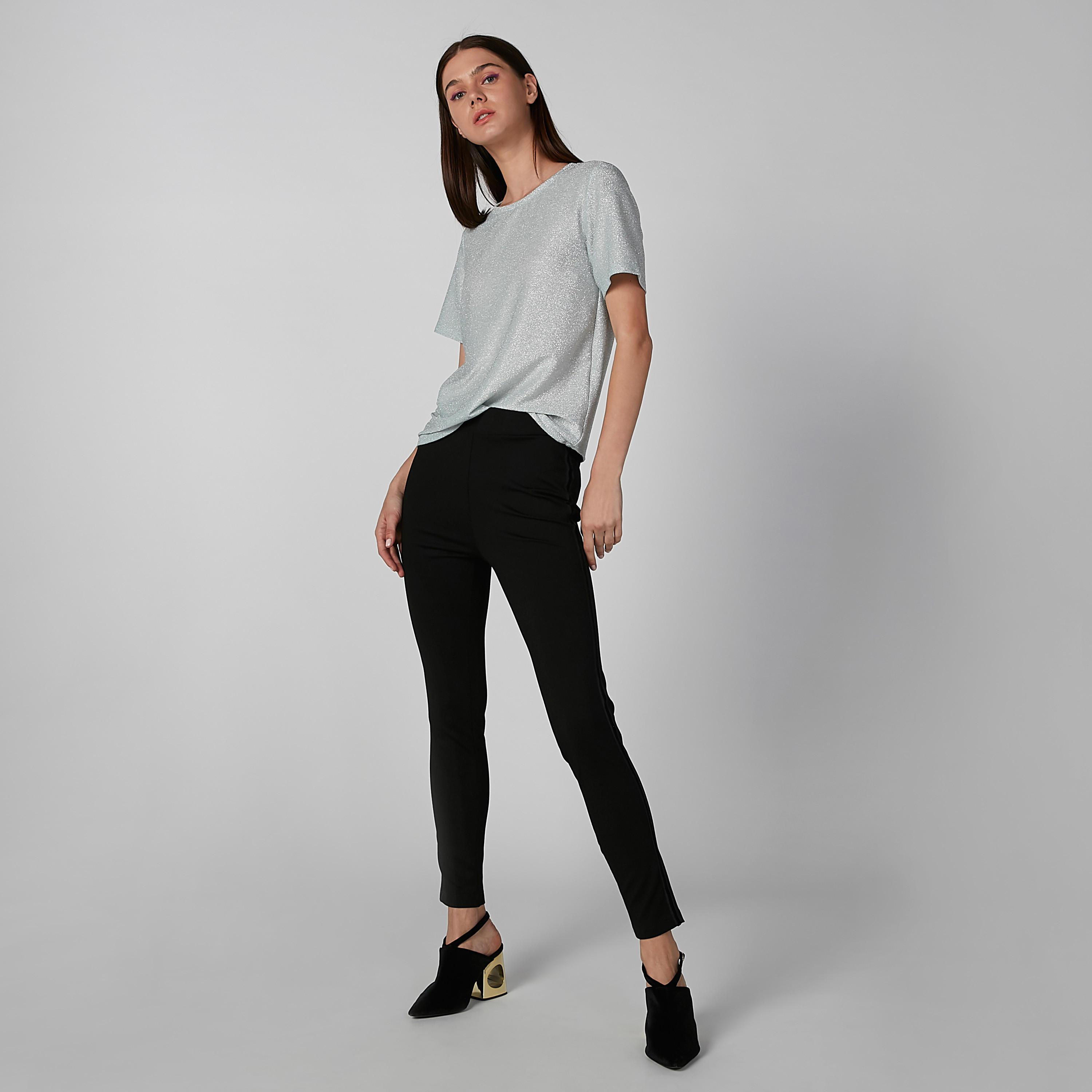 Textured Top with Round Neck and Short Sleeves-women-clothing-shirtsandblouses-blouses-image-1