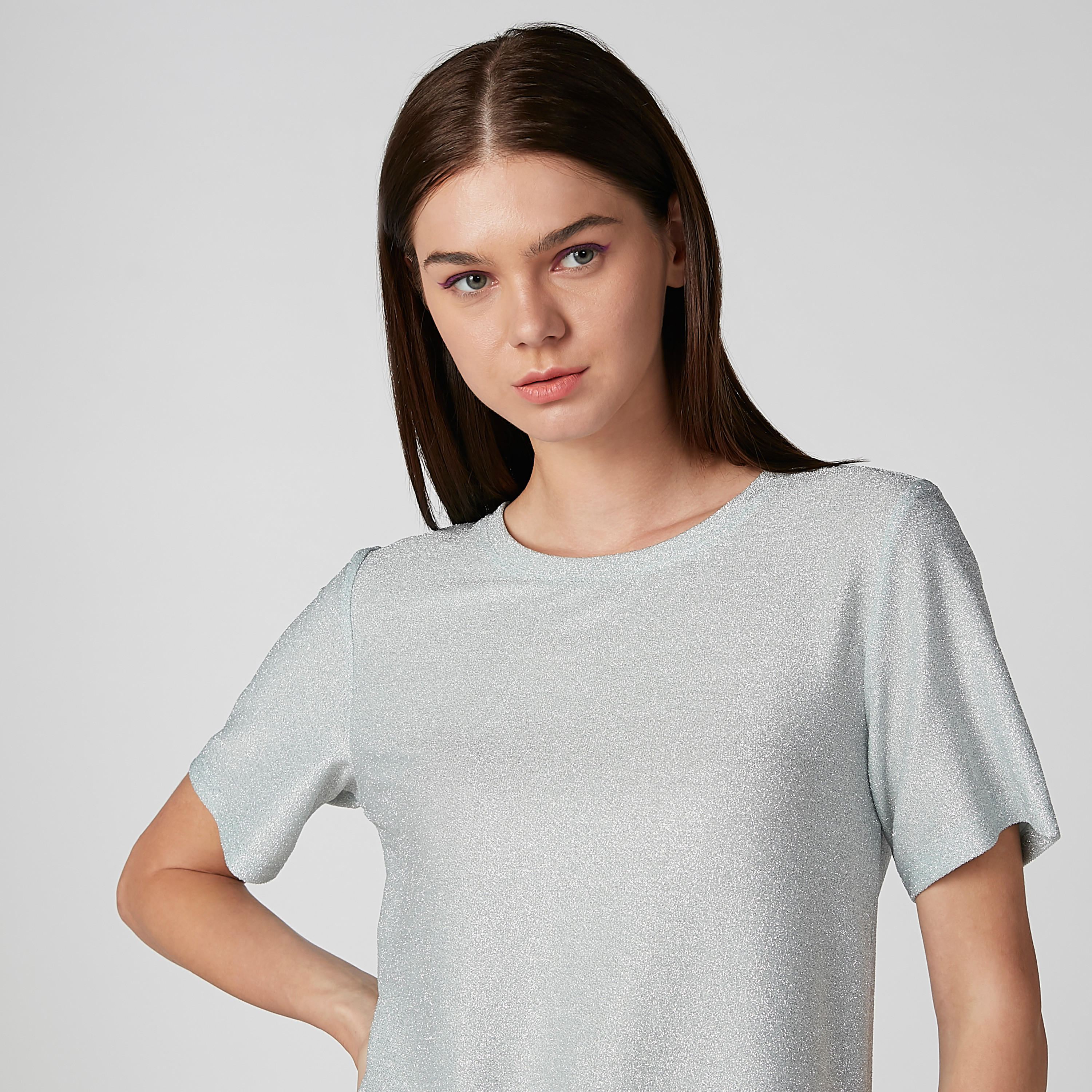 Textured Top with Round Neck and Short Sleeves-women-clothing-shirtsandblouses-blouses-image-3
