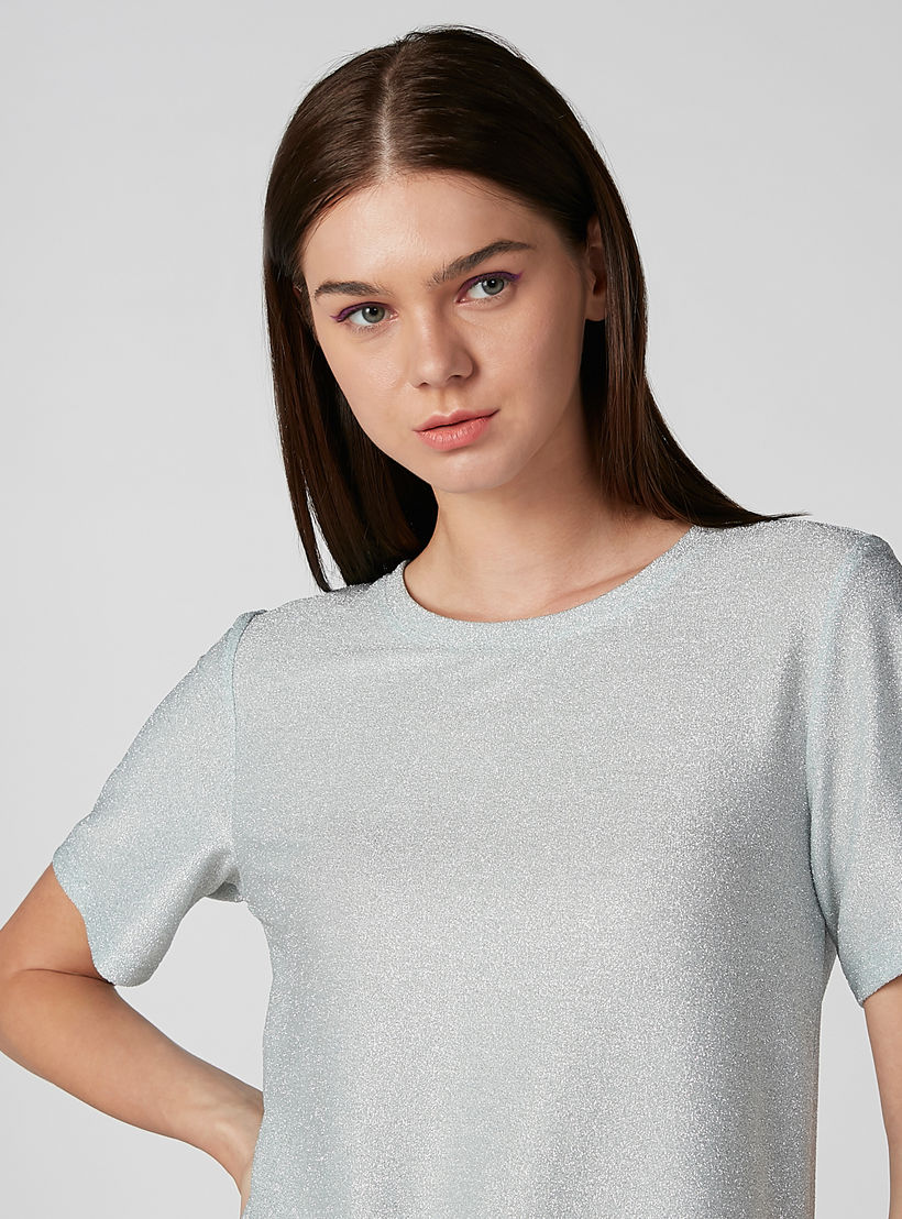 Textured Top with Round Neck and Short Sleeves-women-clothing-shirtsandblouses-blouses-image-3