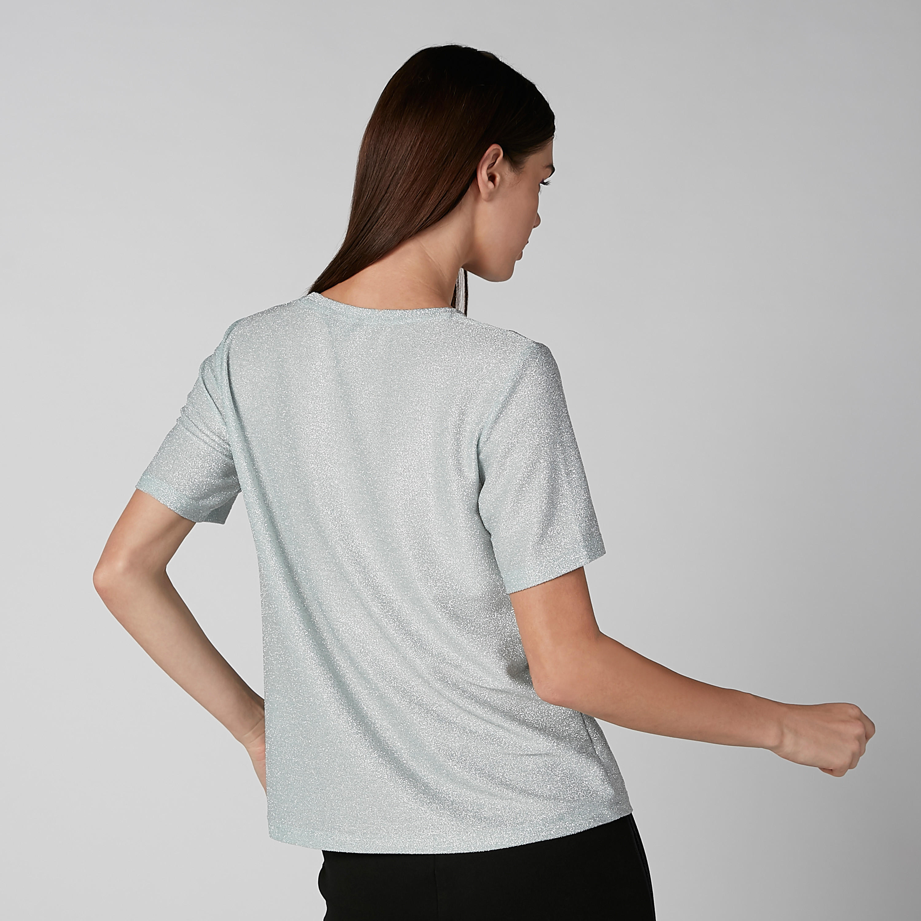 Textured Top with Round Neck and Short Sleeves-women-clothing-shirtsandblouses-blouses-image-4