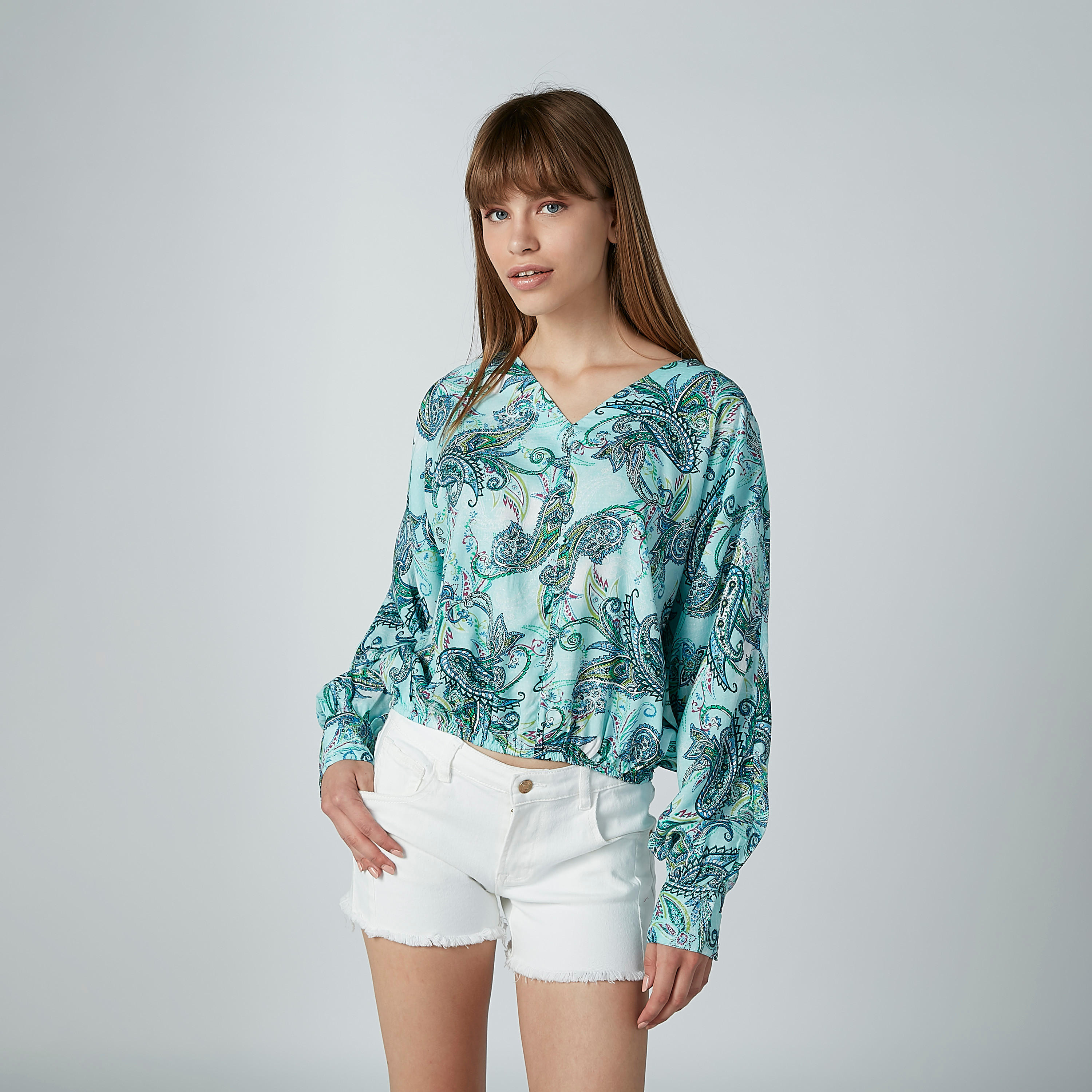 Printed Top with V-neck and Long Sleeves-women-clothing-shirtsandblouses-blouses-image-1