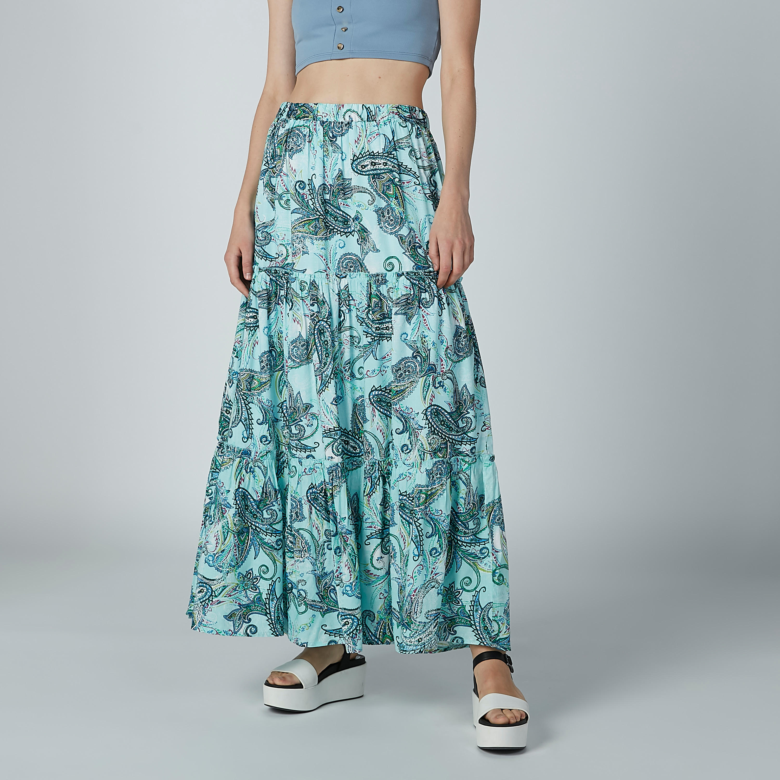 تنورة إيه لاين طويلة بخصر مطّاطي وطبعات بيزلي-women-clothing-bottoms-skirts-image-1