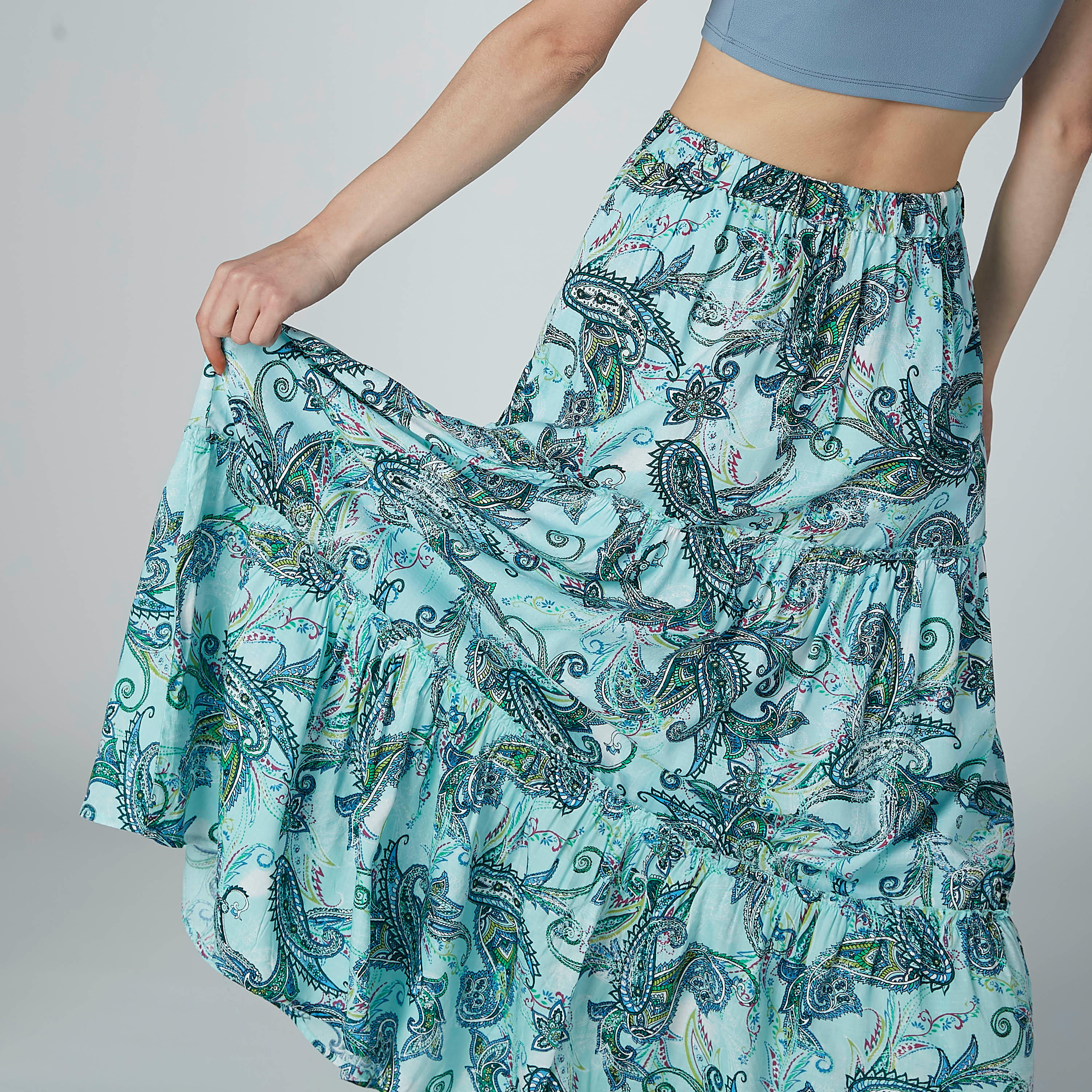 تنورة إيه لاين طويلة بخصر مطّاطي وطبعات بيزلي-women-clothing-bottoms-skirts-image-3