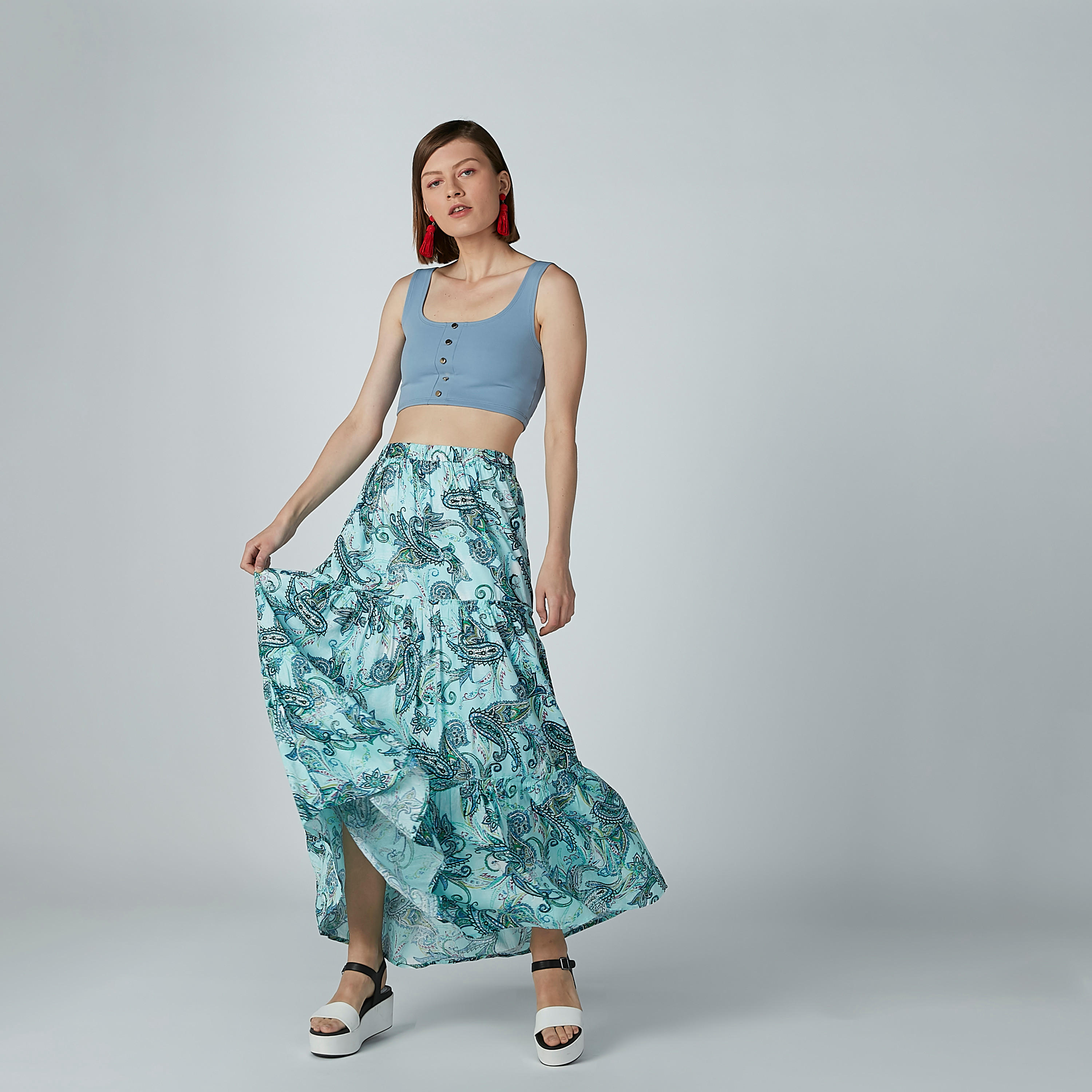 تنورة إيه لاين طويلة بخصر مطّاطي وطبعات بيزلي-women-clothing-bottoms-skirts-image-4