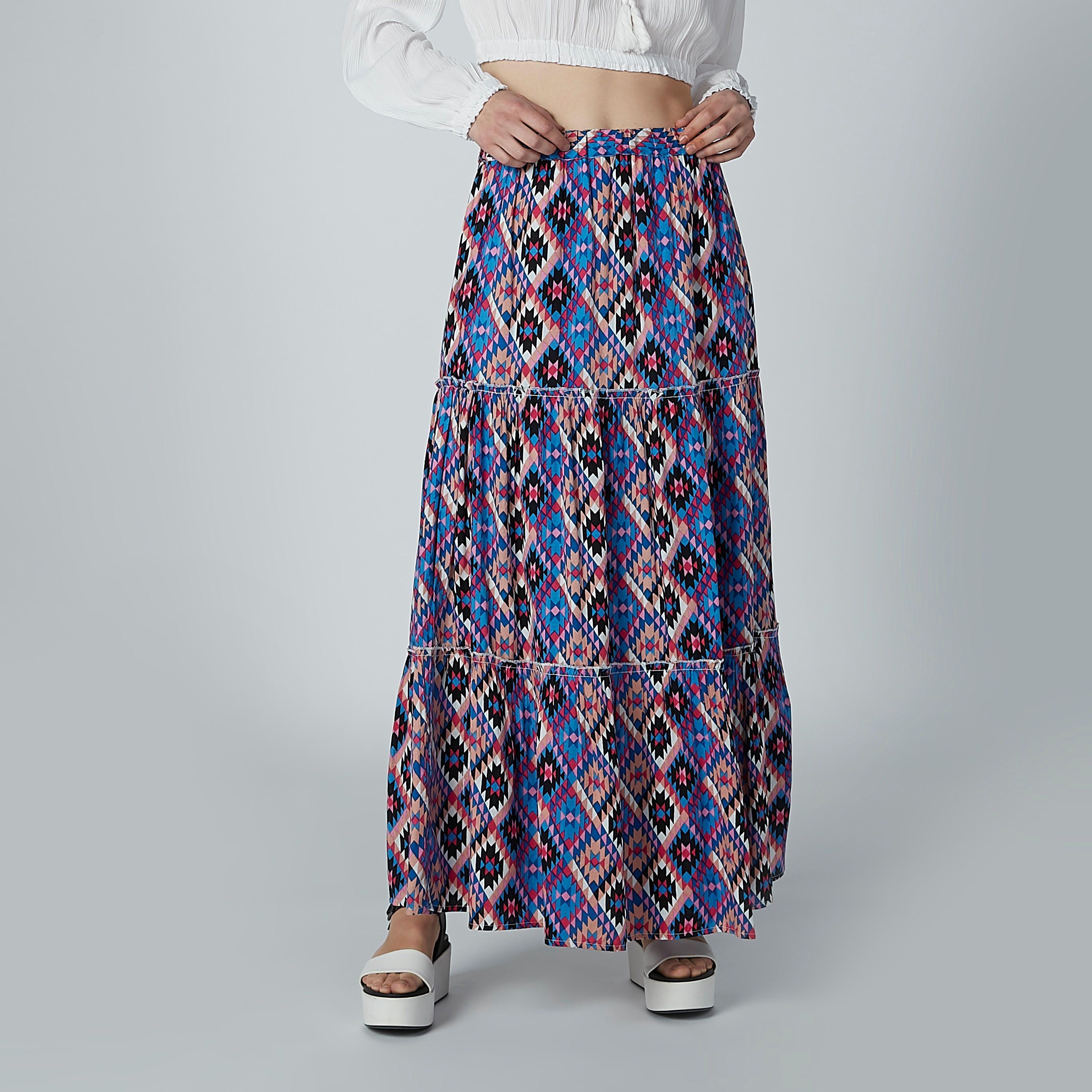 تنورة إيه لاين طويلة بخصر مطّاطي وطبعات-women-clothing-bottoms-skirts-image-1