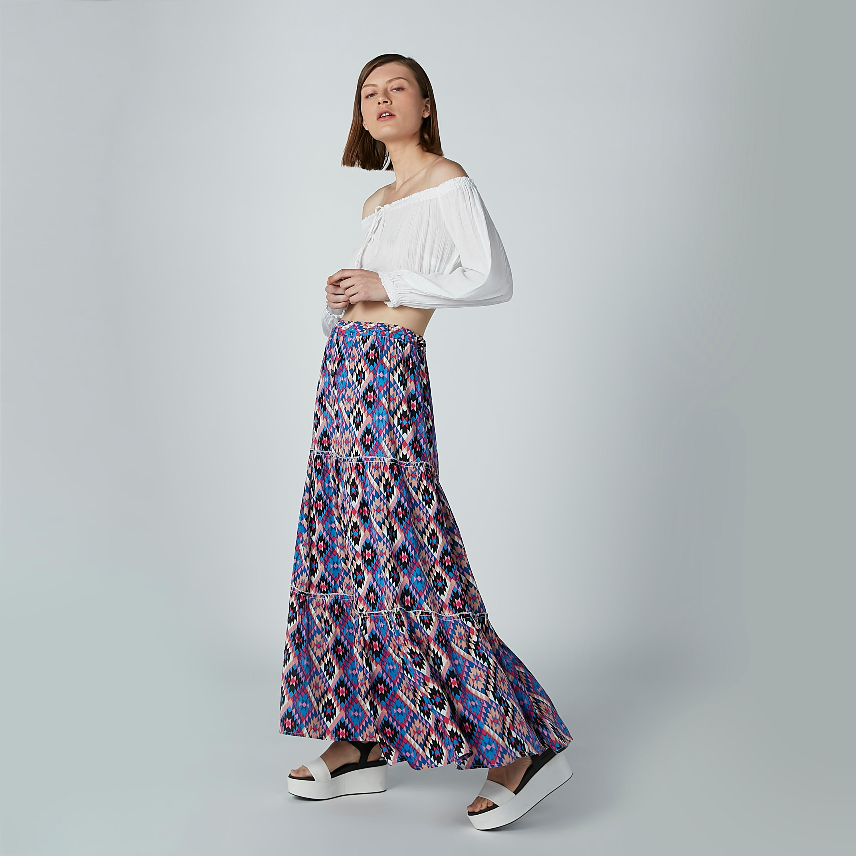تنورة إيه لاين طويلة بخصر مطّاطي وطبعات-women-clothing-bottoms-skirts-image-2