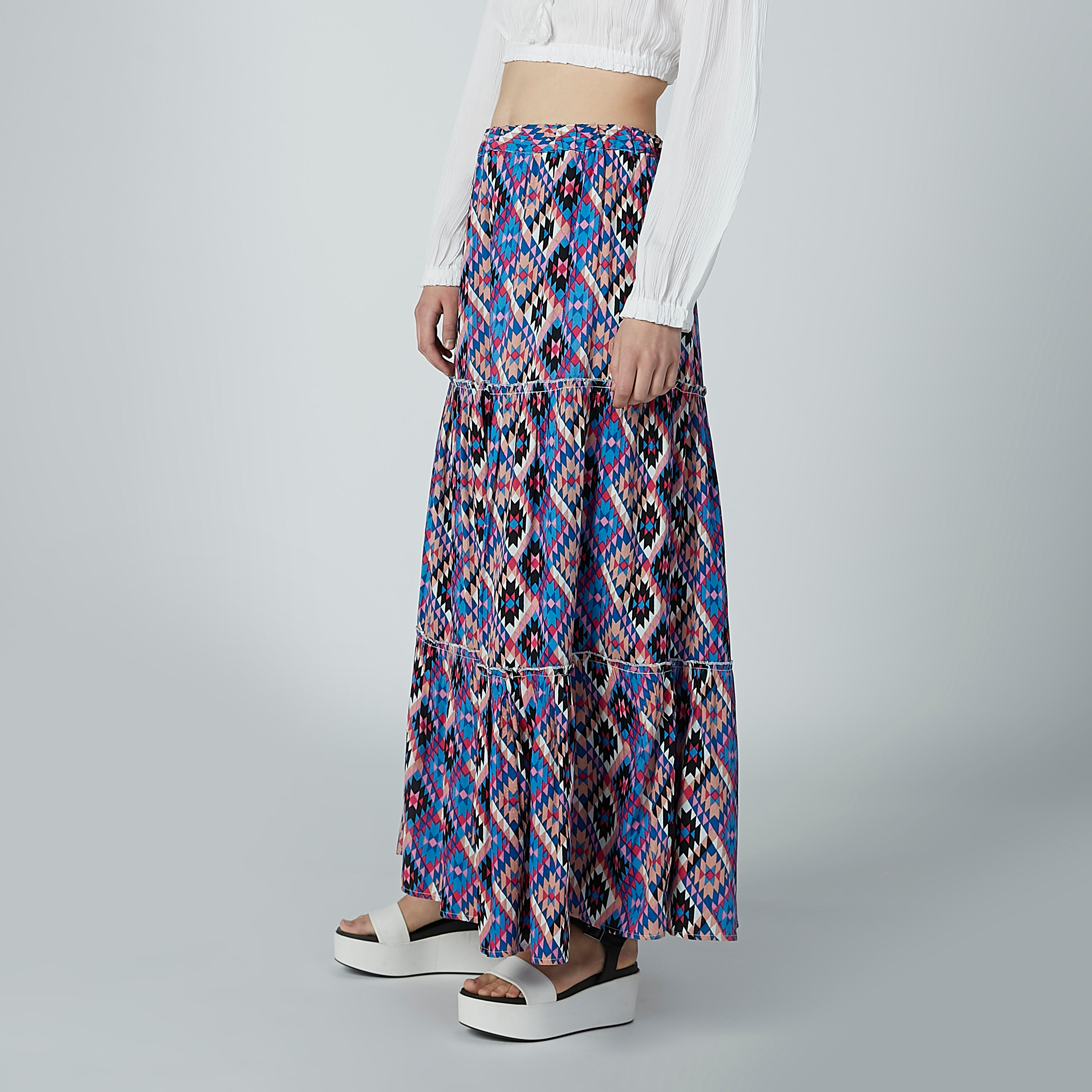 تنورة إيه لاين طويلة بخصر مطّاطي وطبعات-women-clothing-bottoms-skirts-image-3