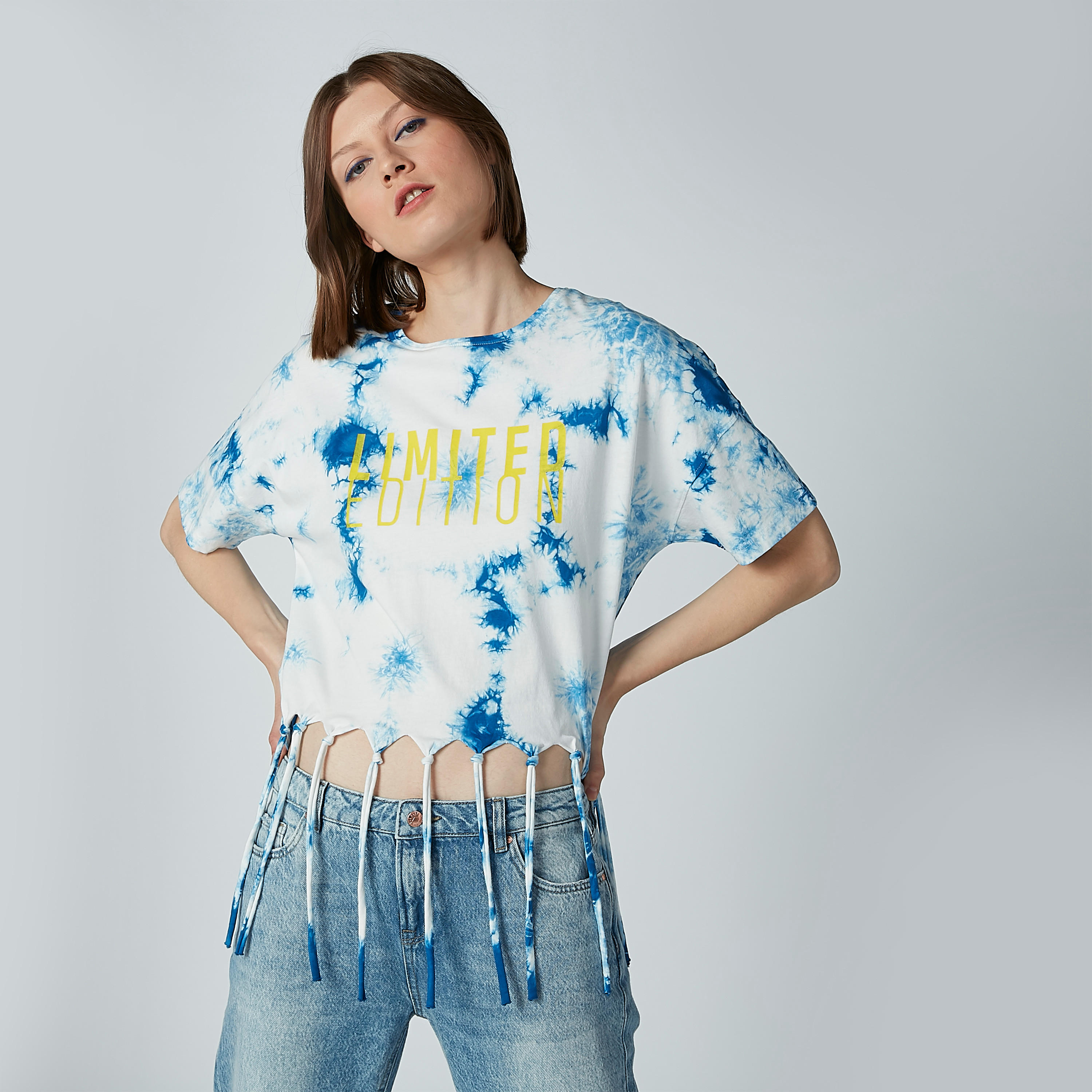Printed T-shirt with Short Sleeves and Fringes-women-clothing-tshirts-image-1