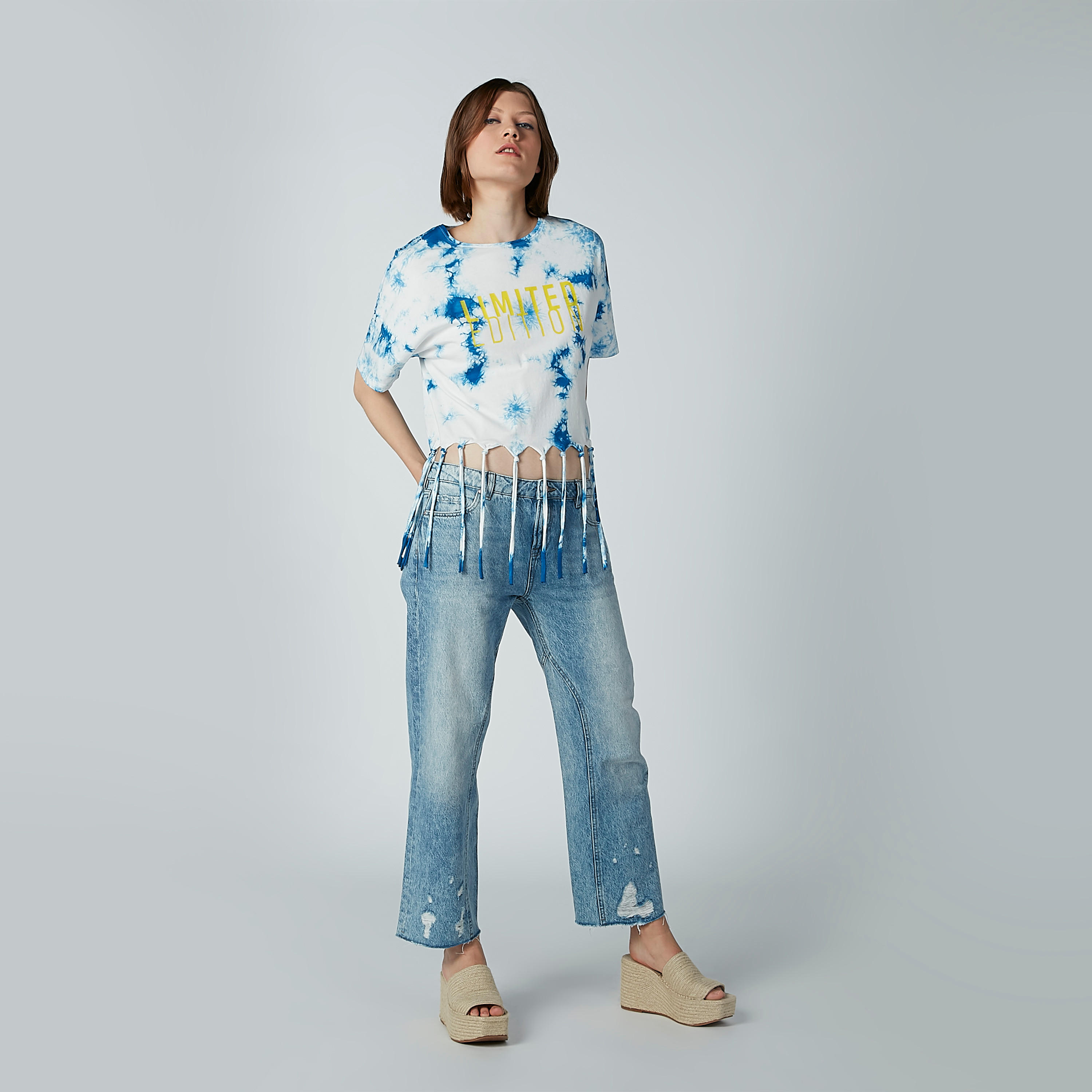 Printed T-shirt with Short Sleeves and Fringes-women-clothing-tshirts-image-2