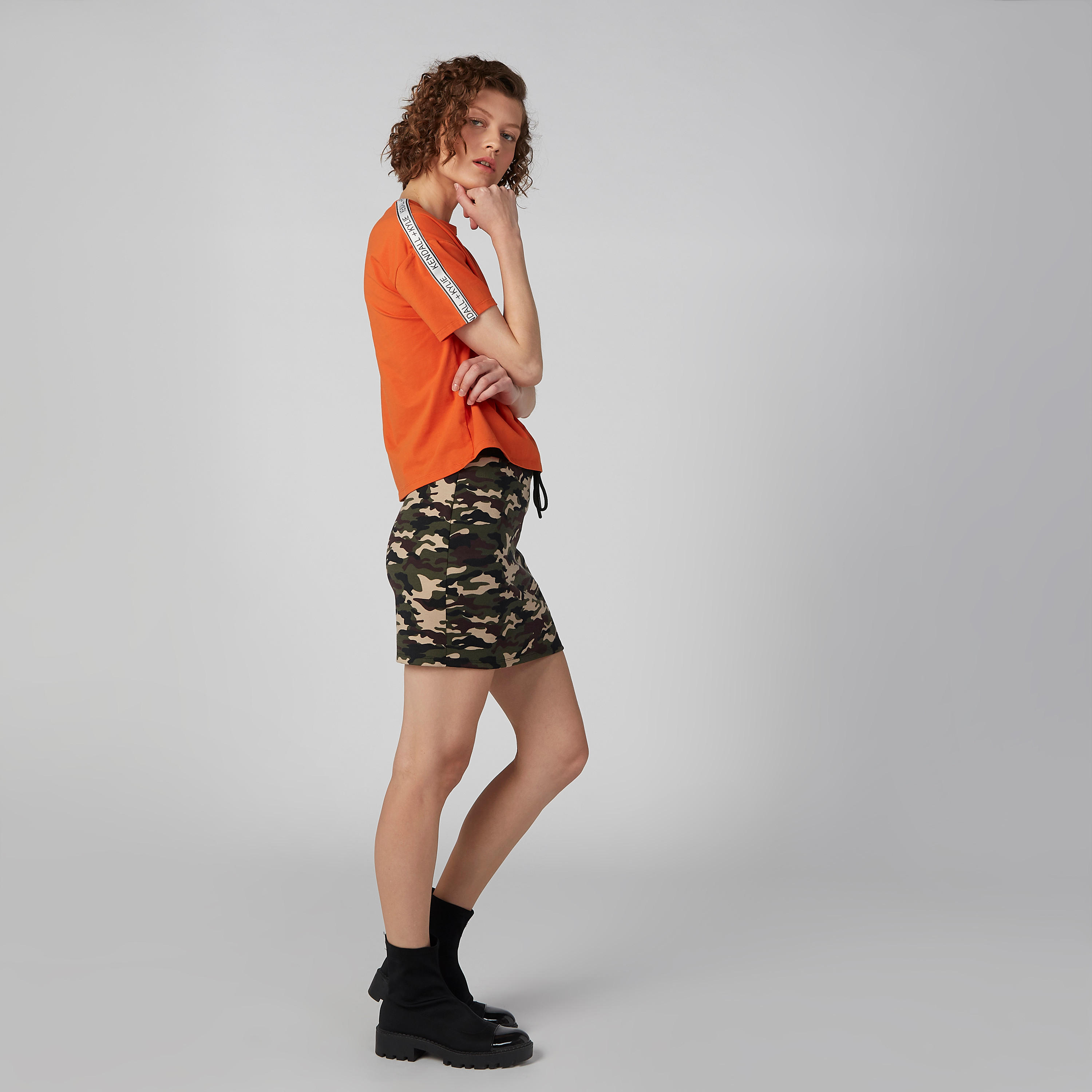 Solid Top with Cutout Neckline and Typographic Tape Detail-women-clothing-tshirts-image-1