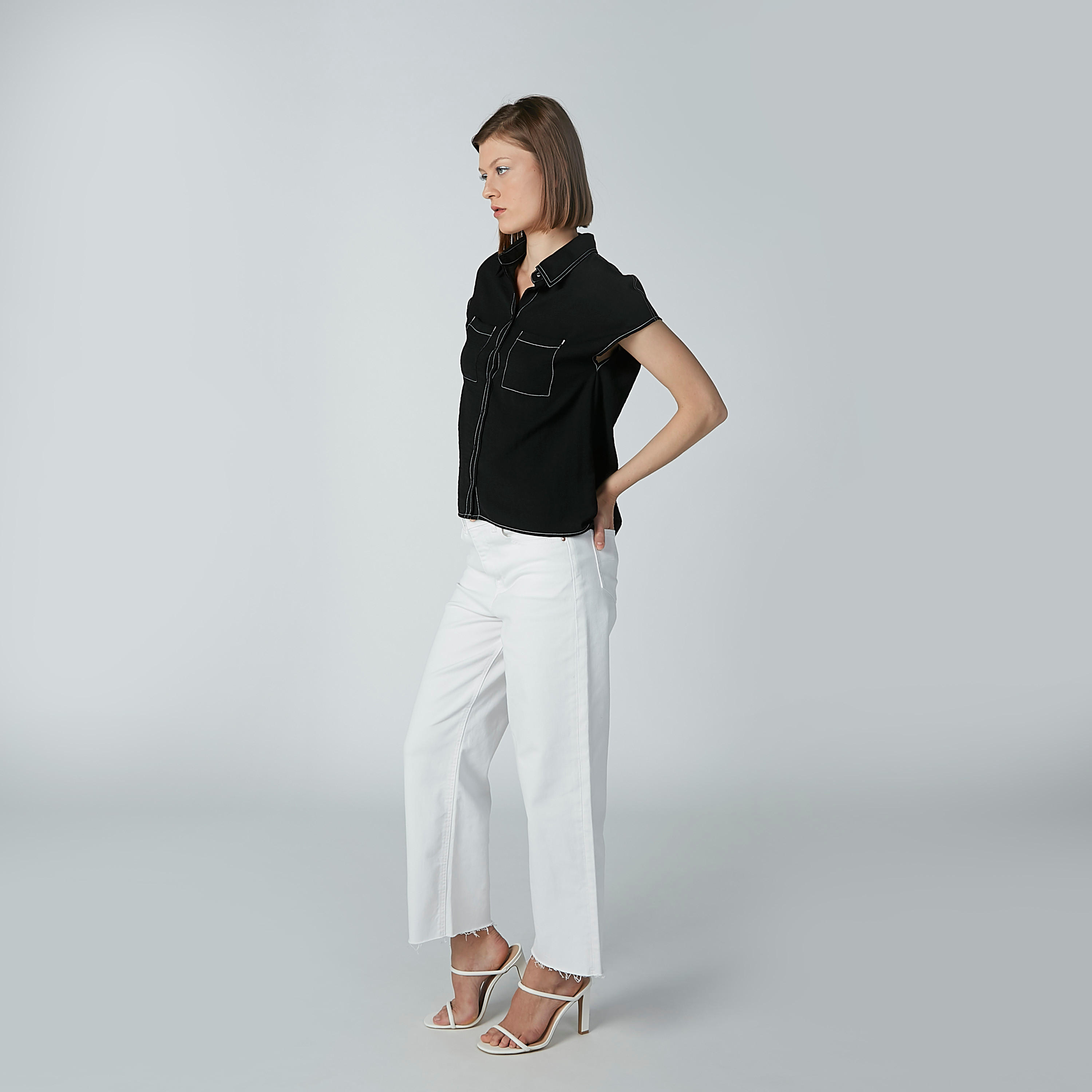 Plain Shirt with Cap Sleeves and Chest Pocket-women-clothing-shirtsandblouses-blouses-image-16