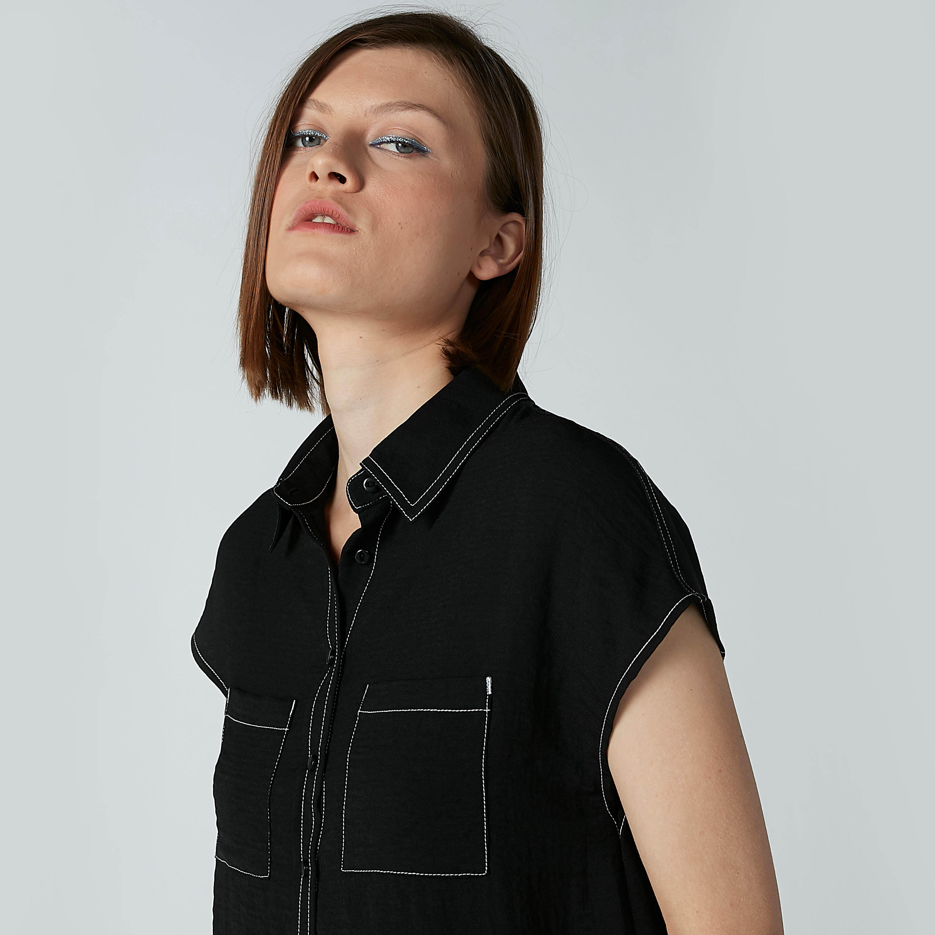 Plain Shirt with Cap Sleeves and Chest Pocket-women-clothing-shirtsandblouses-blouses-image-17