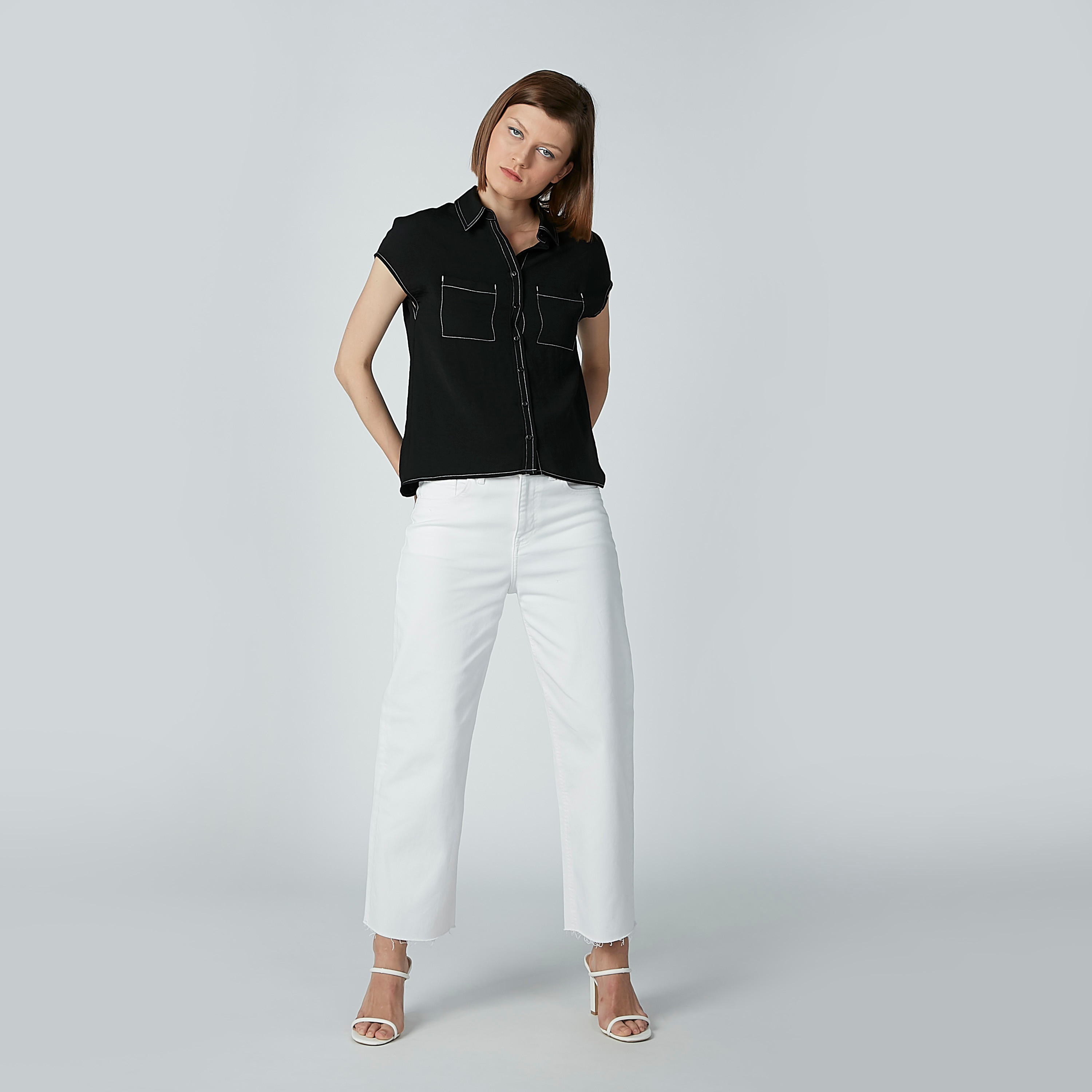 Plain Shirt with Cap Sleeves and Chest Pocket-women-clothing-shirtsandblouses-blouses-image-19