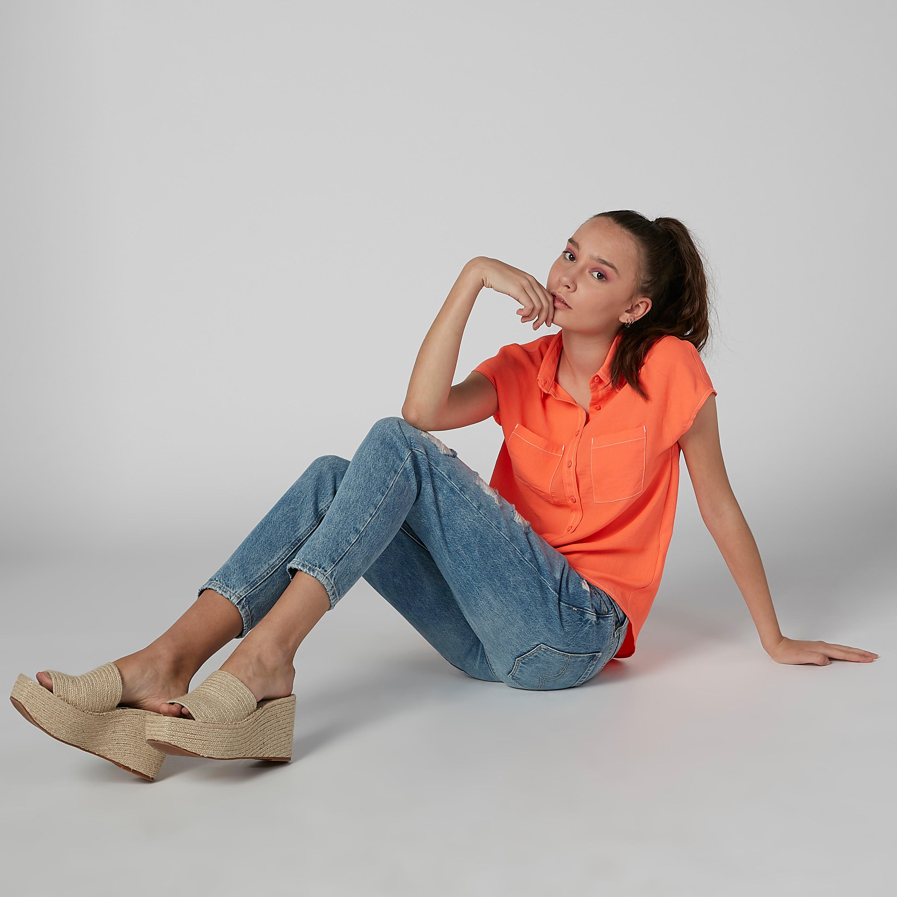 Plain Shirt with Cap Sleeves and Chest Pocket-women-clothing-shirtsandblouses-blouses-image-11