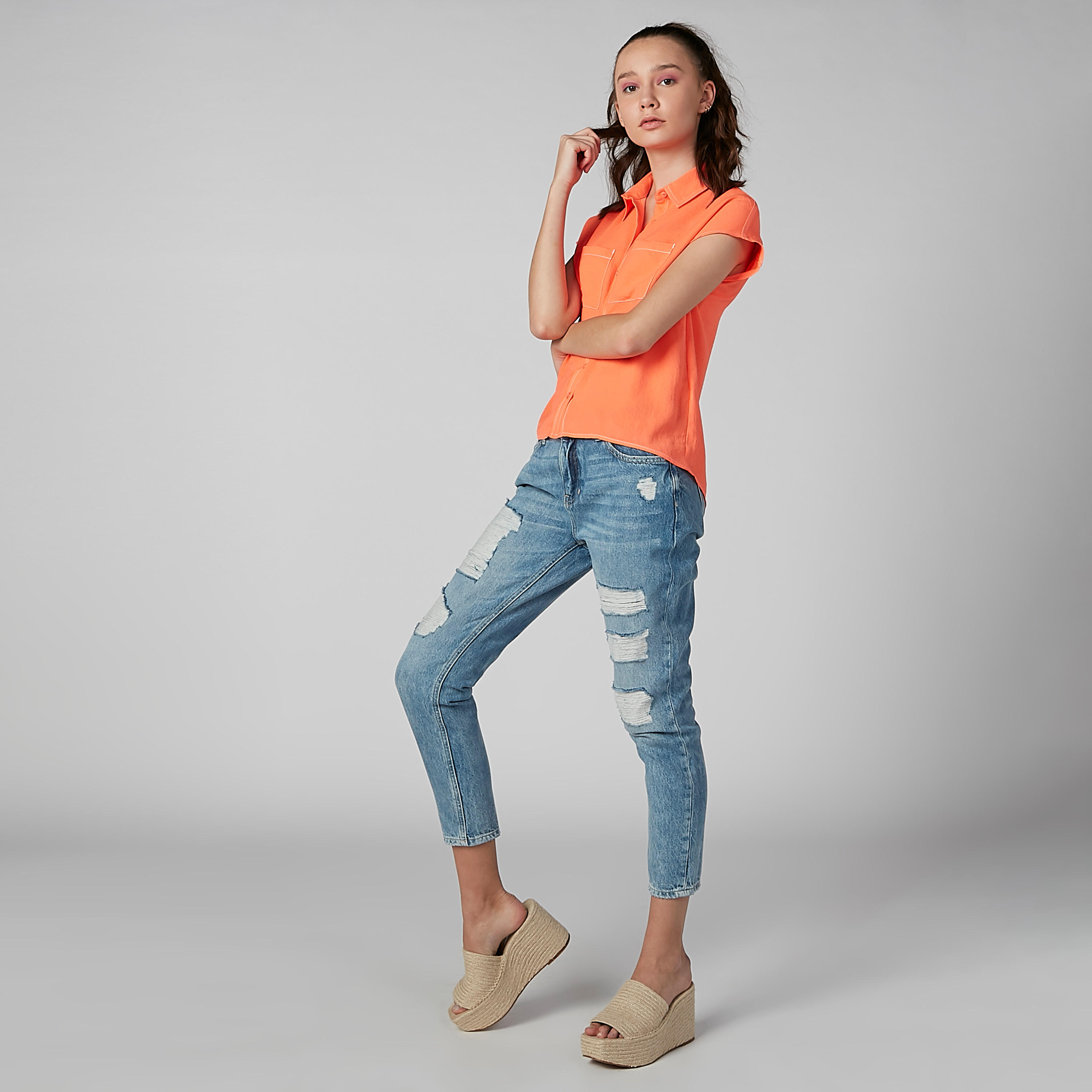 Plain Shirt with Cap Sleeves and Chest Pocket-women-clothing-shirtsandblouses-blouses-image-12