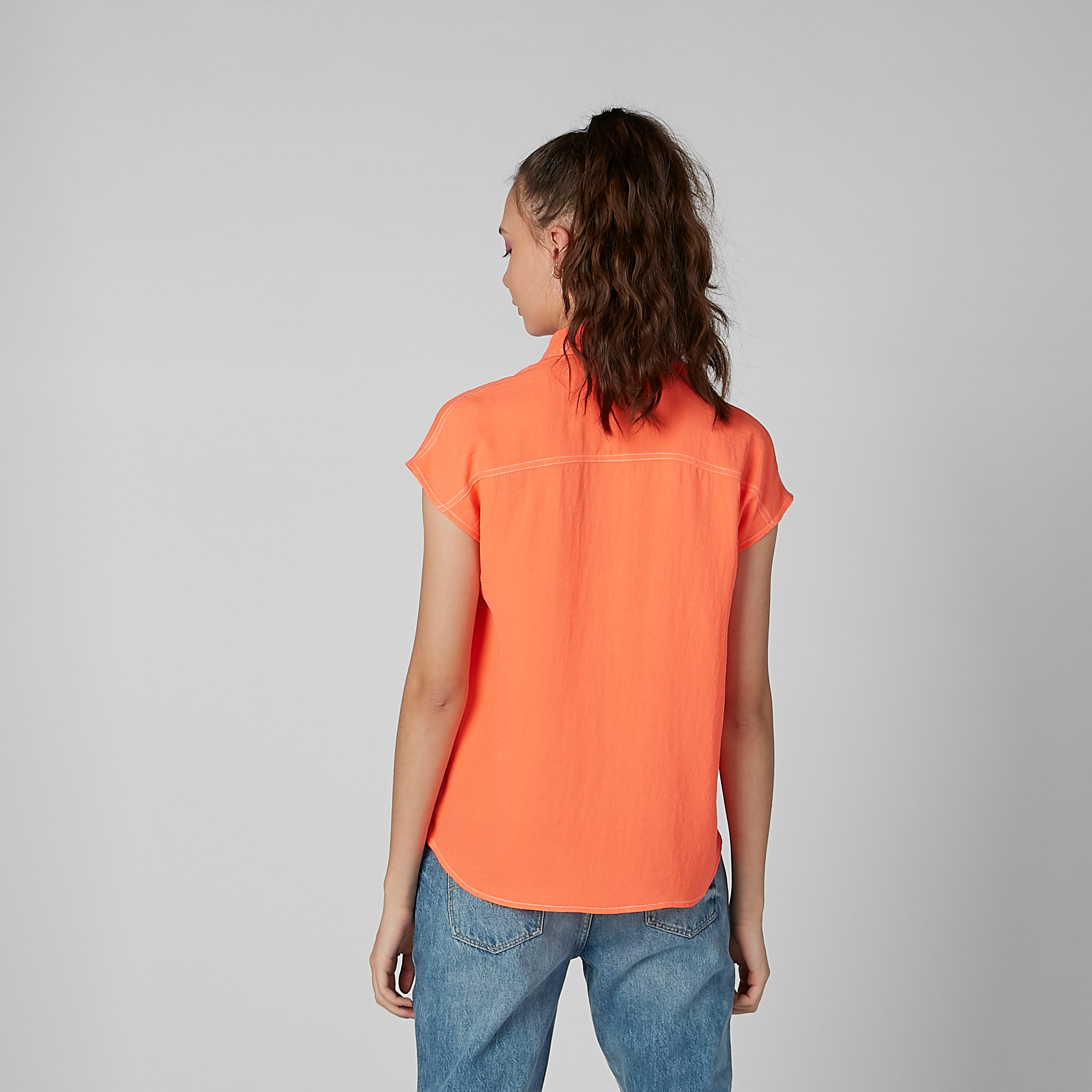 Plain Shirt with Cap Sleeves and Chest Pocket-women-clothing-shirtsandblouses-blouses-image-13