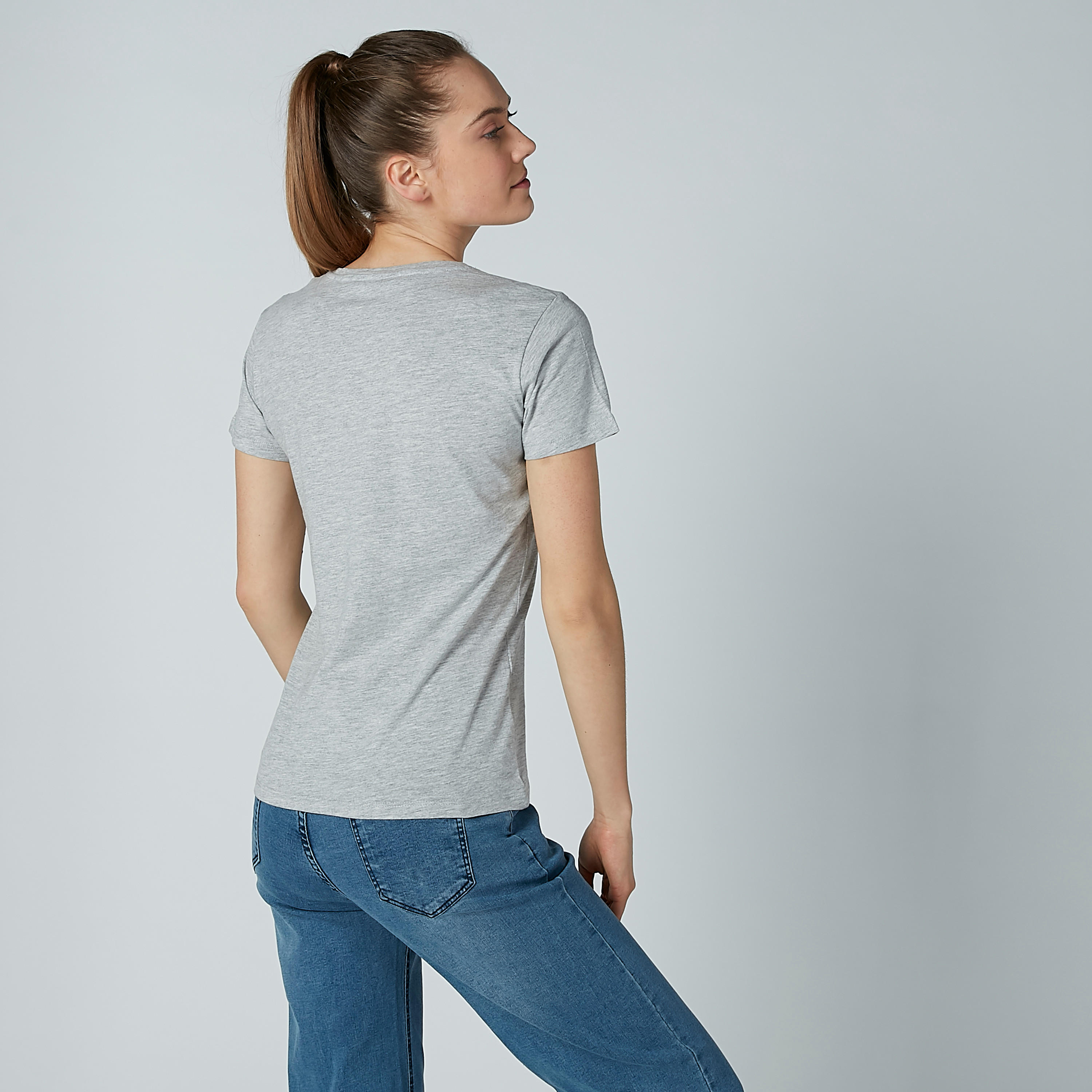 Typographic Print Round Neck T-shirt with Short Sleeves-women-clothing-tshirts-image-3
