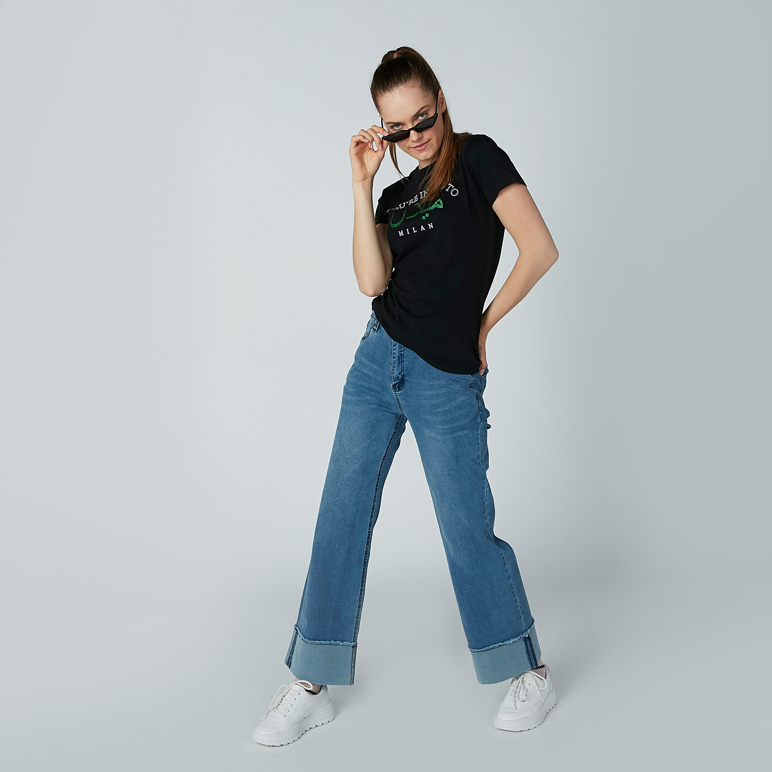 Printed Round Neck T-shirt with Short Sleeves-women-clothing-tshirts-image-1