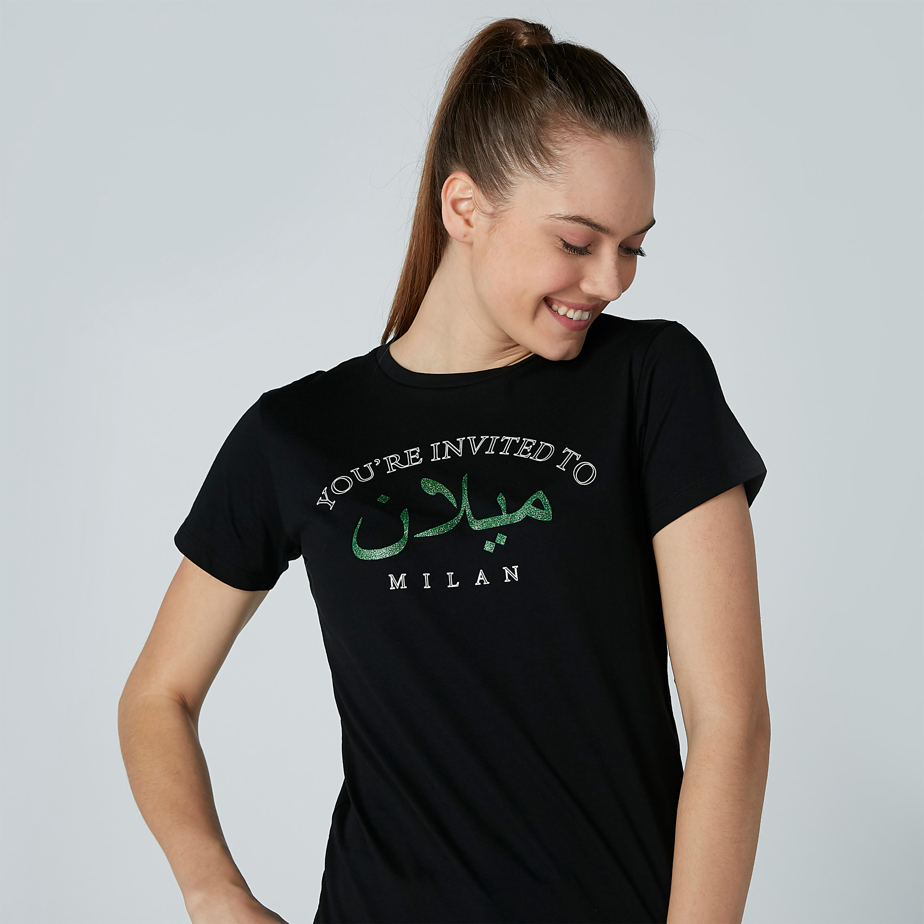 Printed Round Neck T-shirt with Short Sleeves-women-clothing-tshirts-image-2
