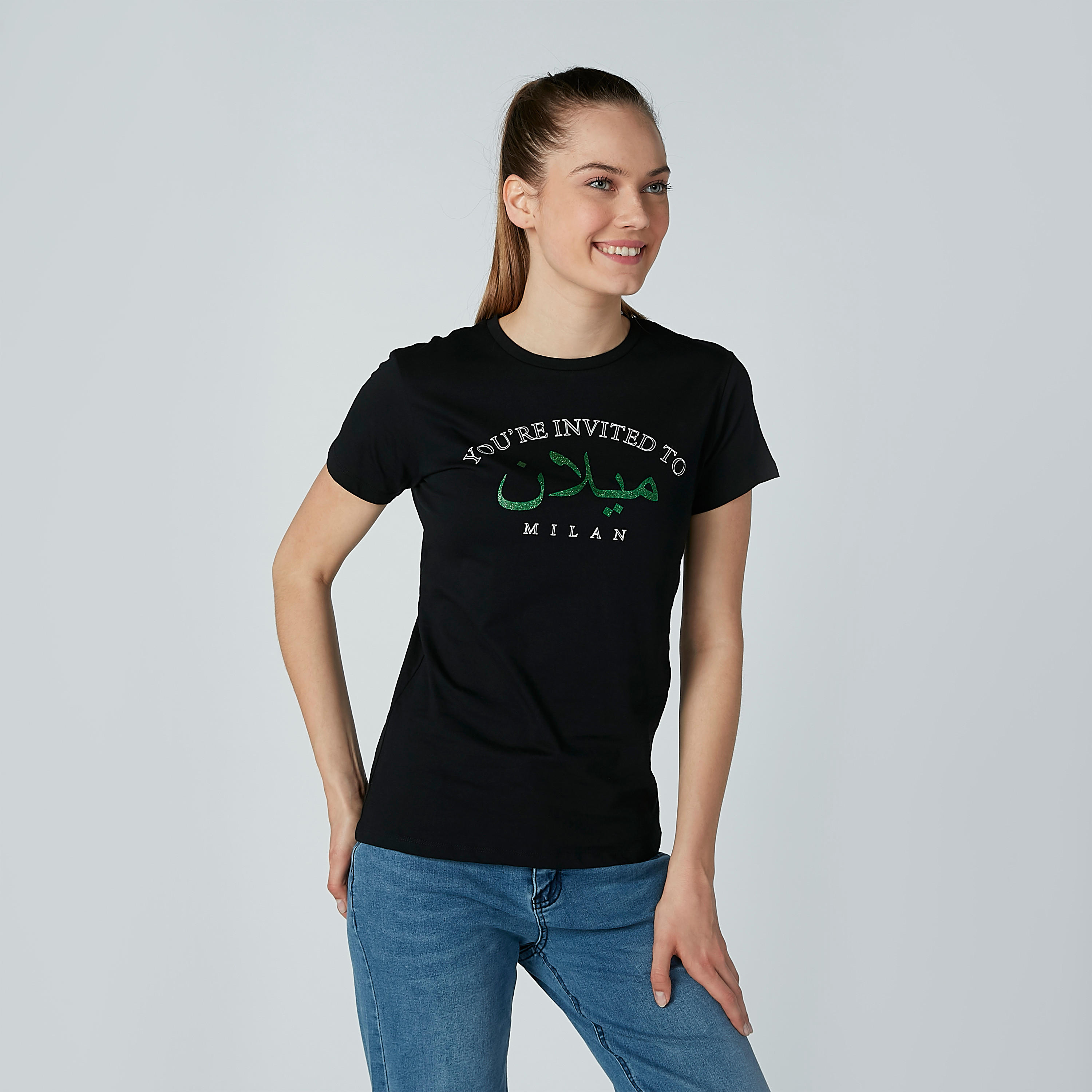 Printed Round Neck T-shirt with Short Sleeves-women-clothing-tshirts-image-4