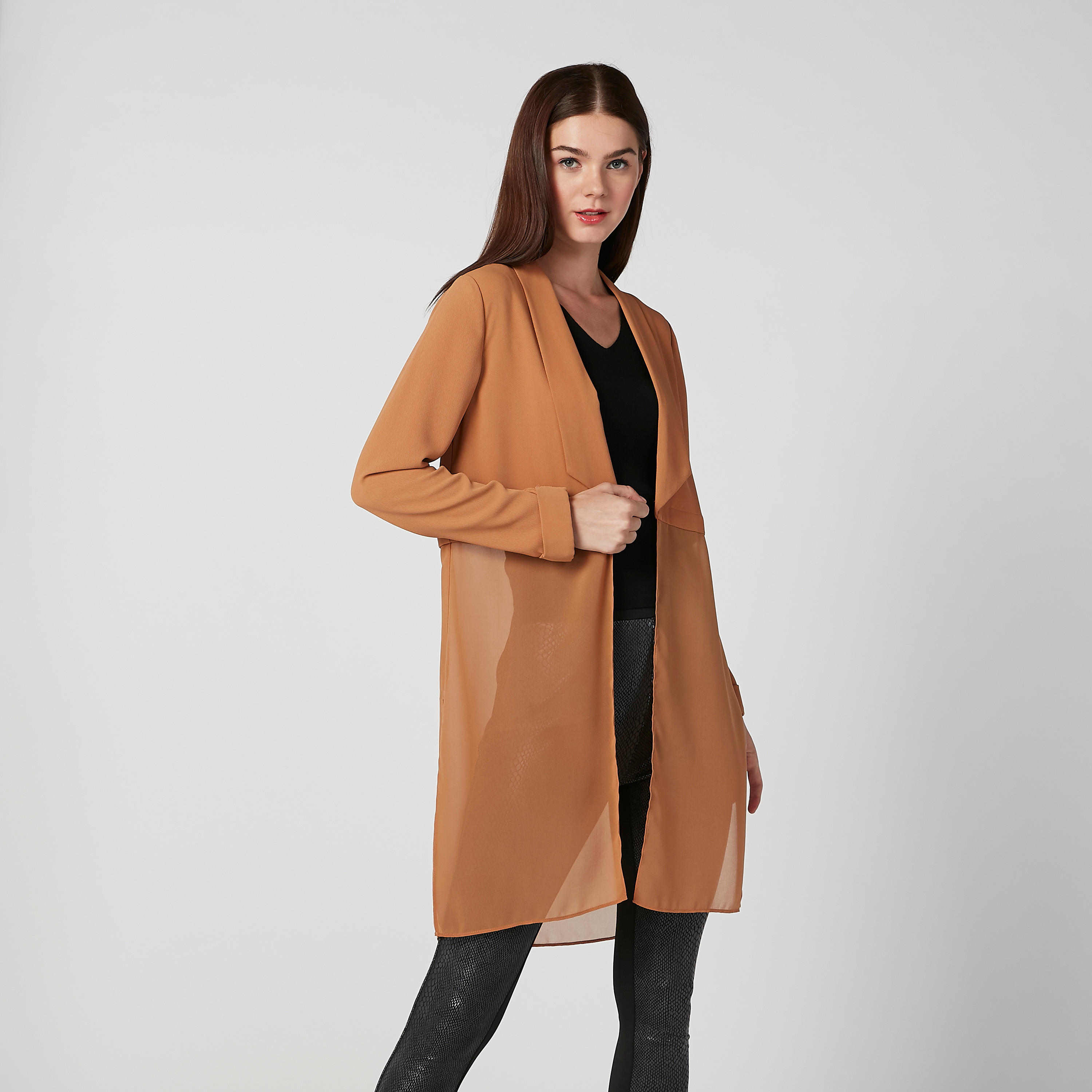 معطف طويل سادة بياقة منسدلة وأكمام طويلة-women-clothing-coatsandjackets-coats-image-5