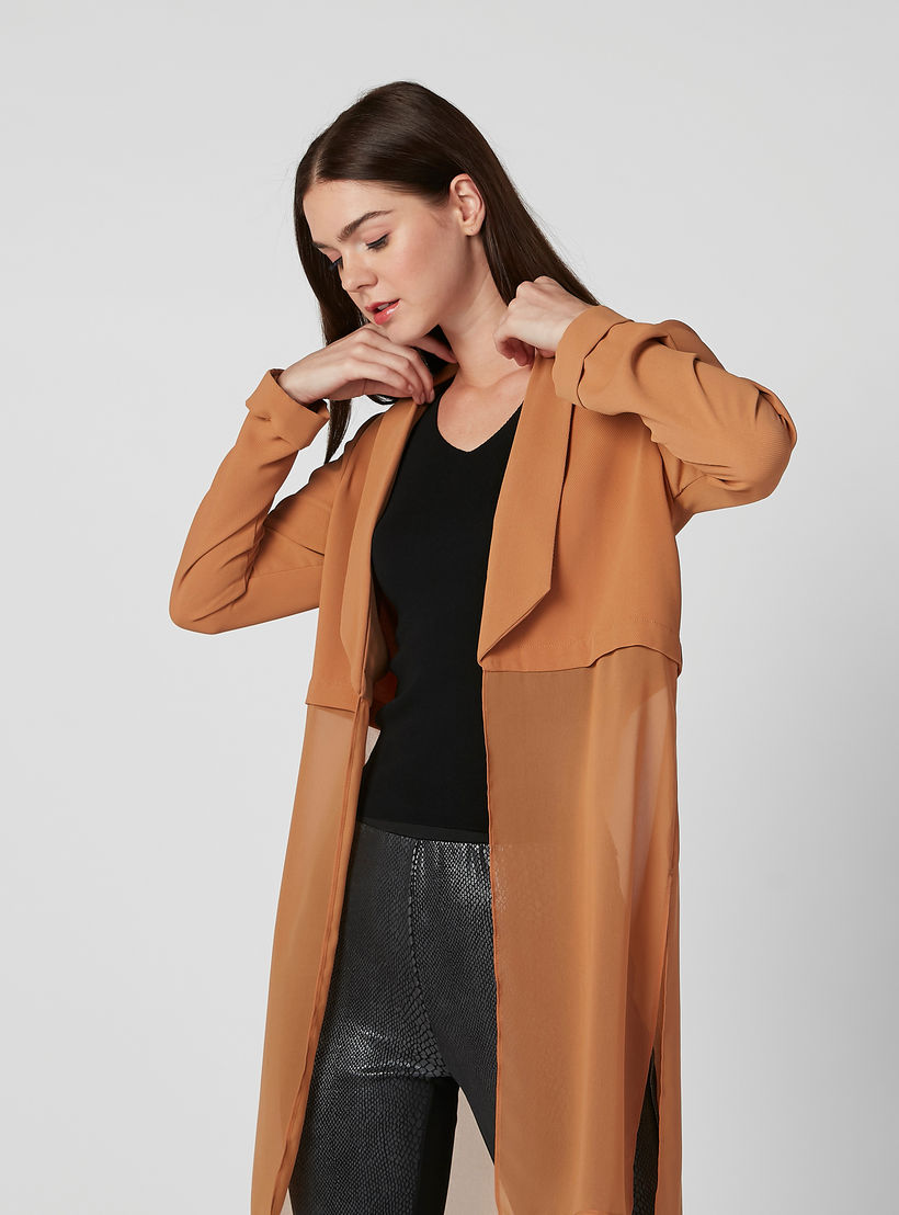 معطف طويل سادة بياقة منسدلة وأكمام طويلة-women-clothing-coatsandjackets-coats-image-1