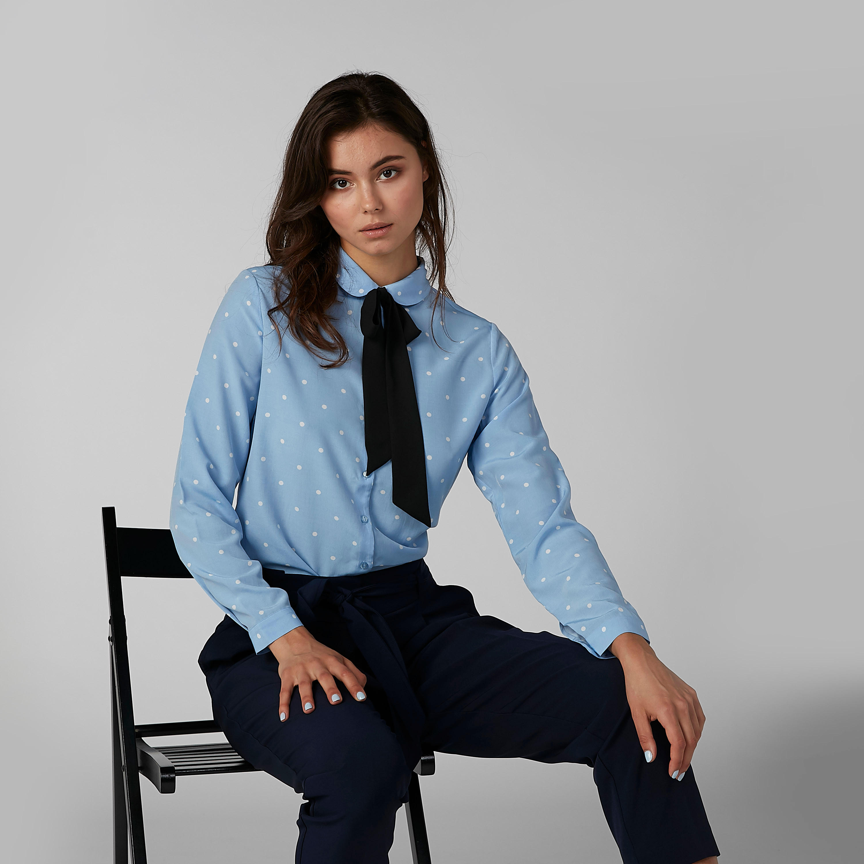 قميص بطبعات منقطة وأكمام طويلة وفيونكة-women-clothing-shirtsandblouses-shirts-image-1