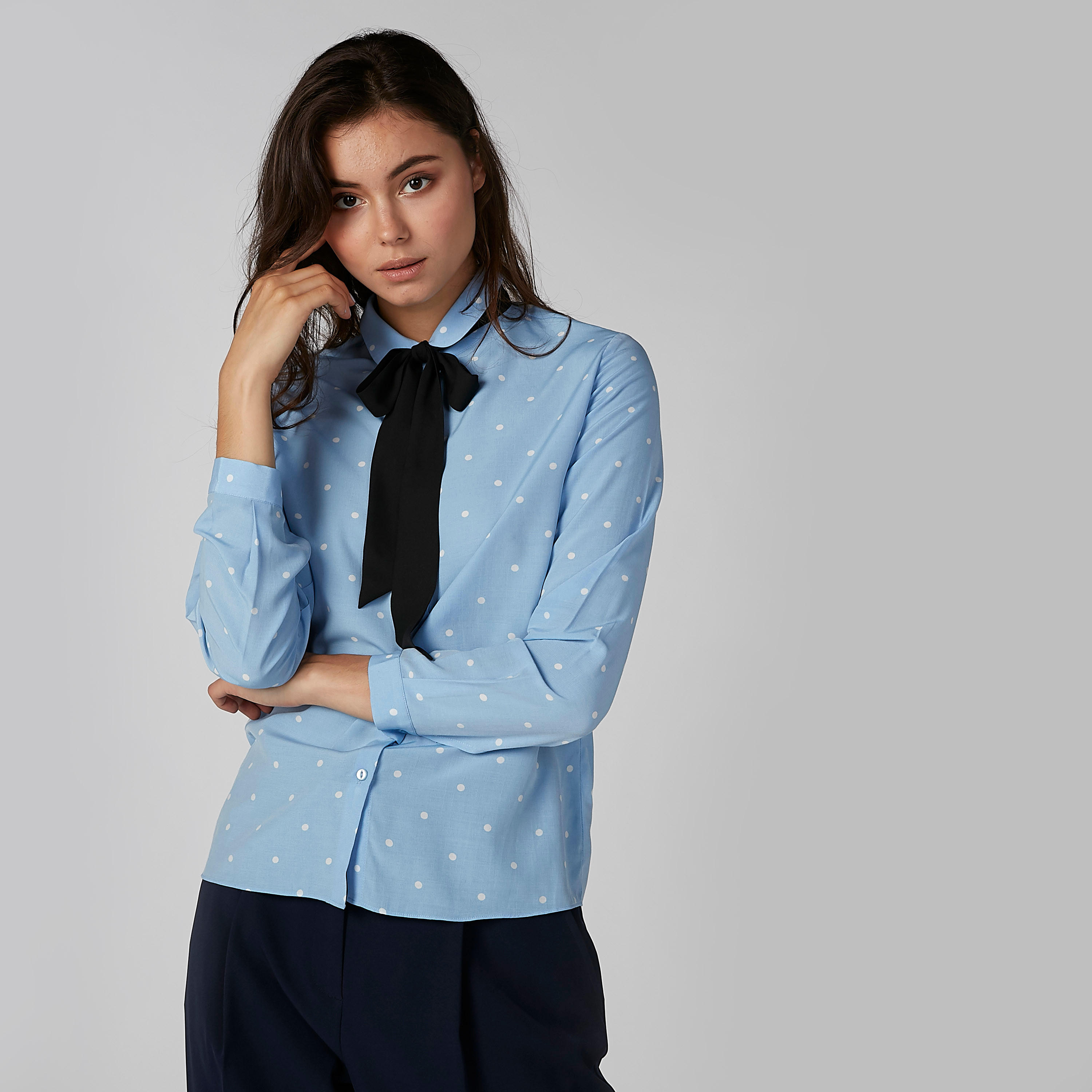 قميص بطبعات منقطة وأكمام طويلة وفيونكة-women-clothing-shirtsandblouses-shirts-image-3