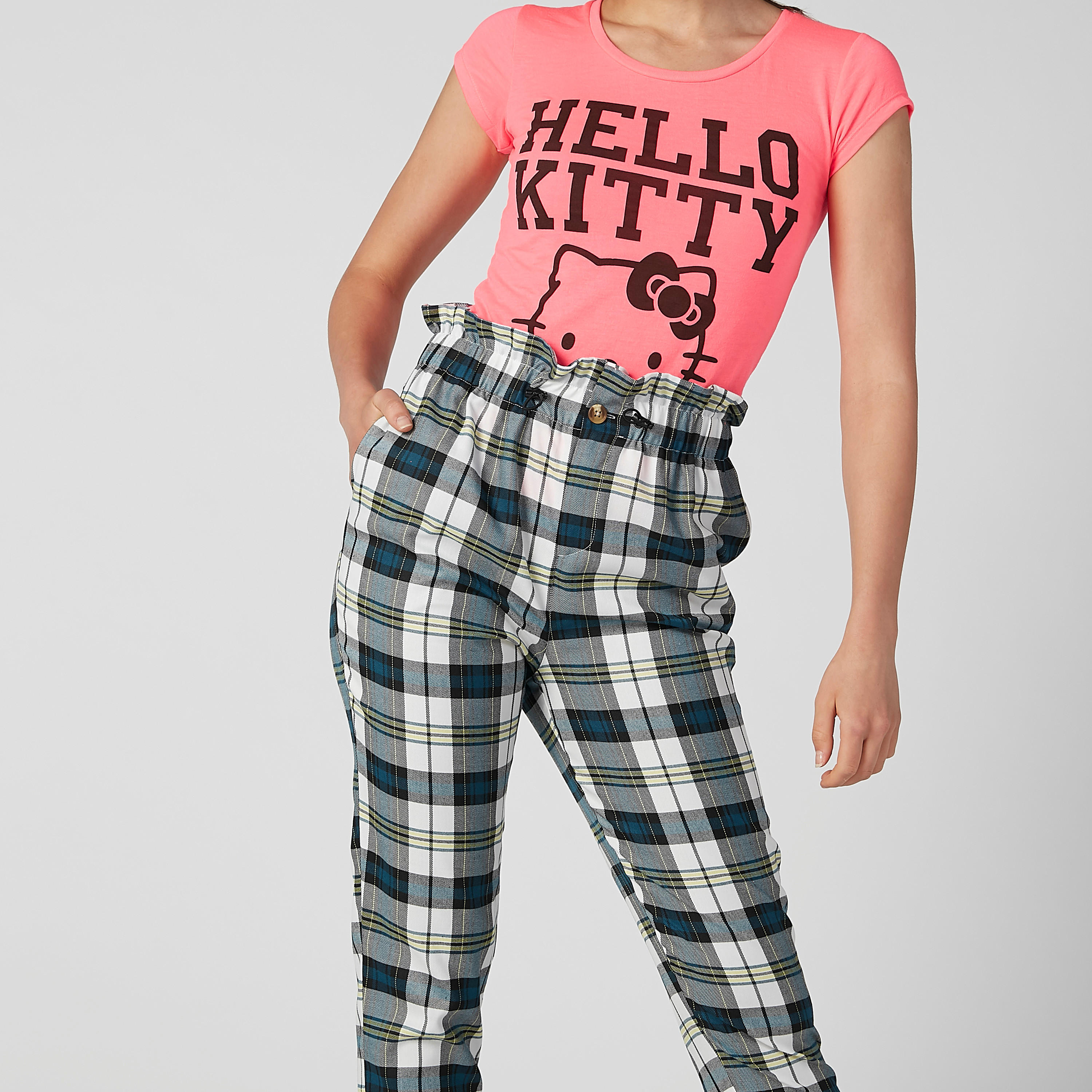 بنطال طويل كاروهات بخصر بيبرباج وجيوب-women-clothing-bottoms-trousers-image-3