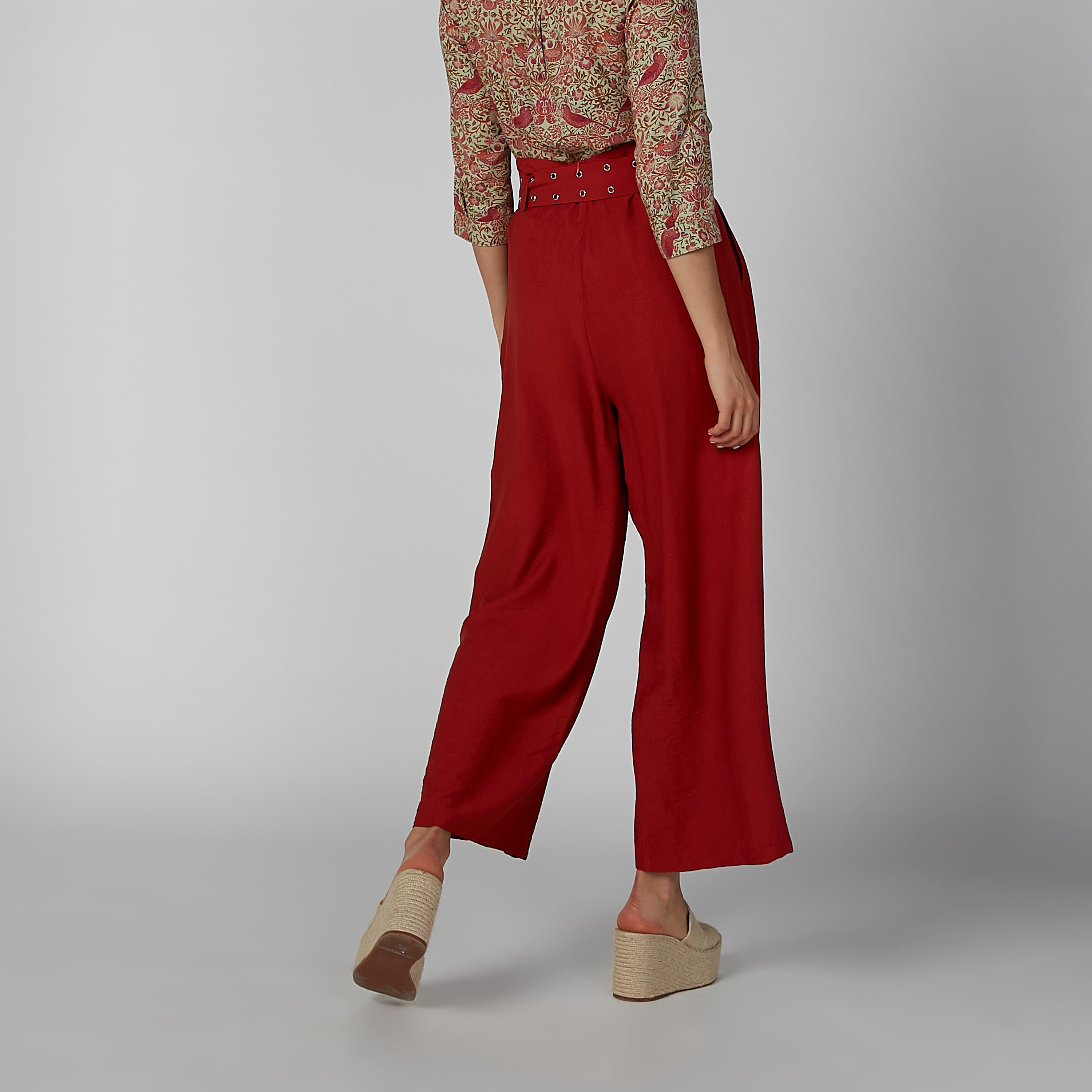 بنطال واسع الساقين سادة بخصر بيبرباج وجيوب وحلقات حزام-women-clothing-bottoms-trousers-image-3