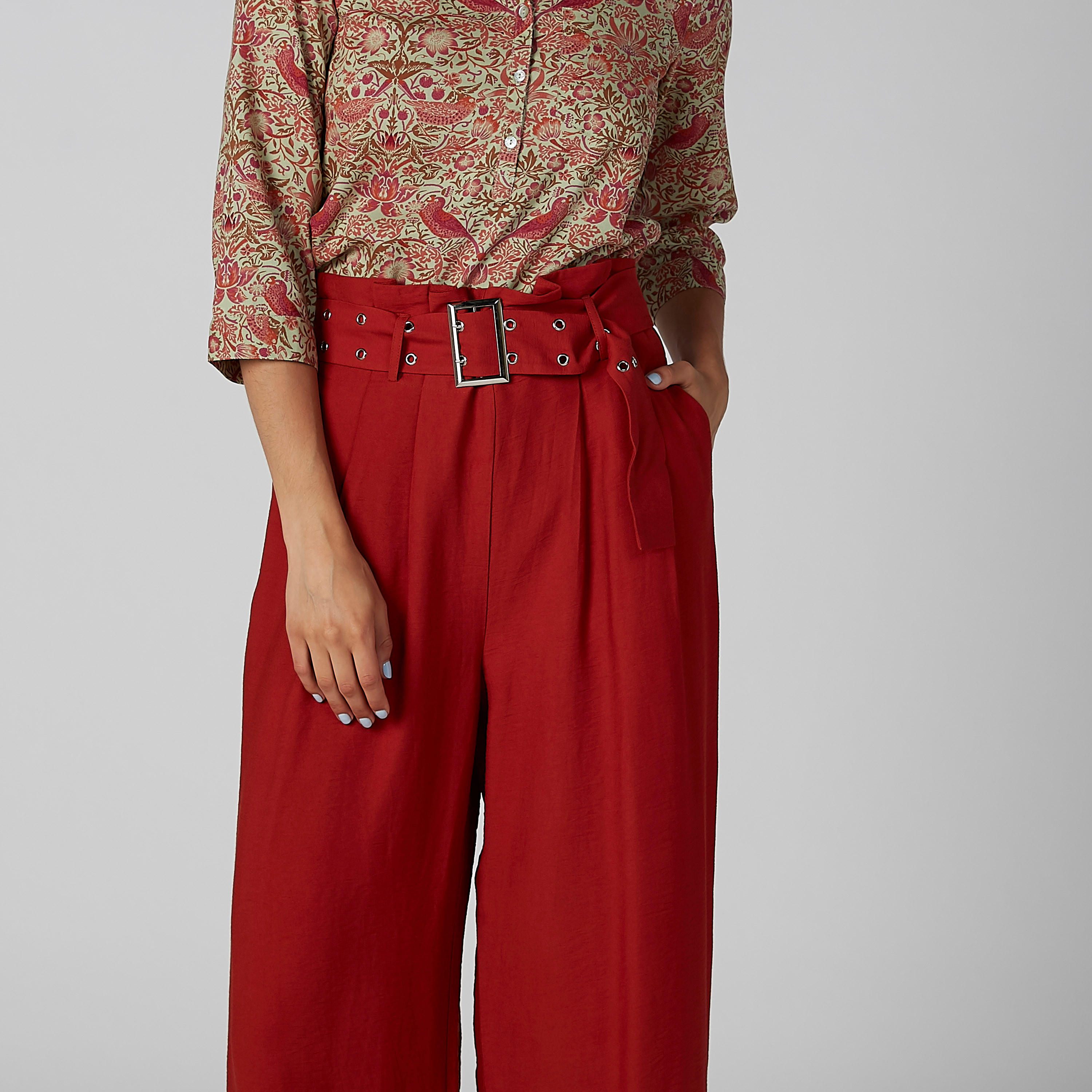 بنطال واسع الساقين سادة بخصر بيبرباج وجيوب وحلقات حزام-women-clothing-bottoms-trousers-image-4