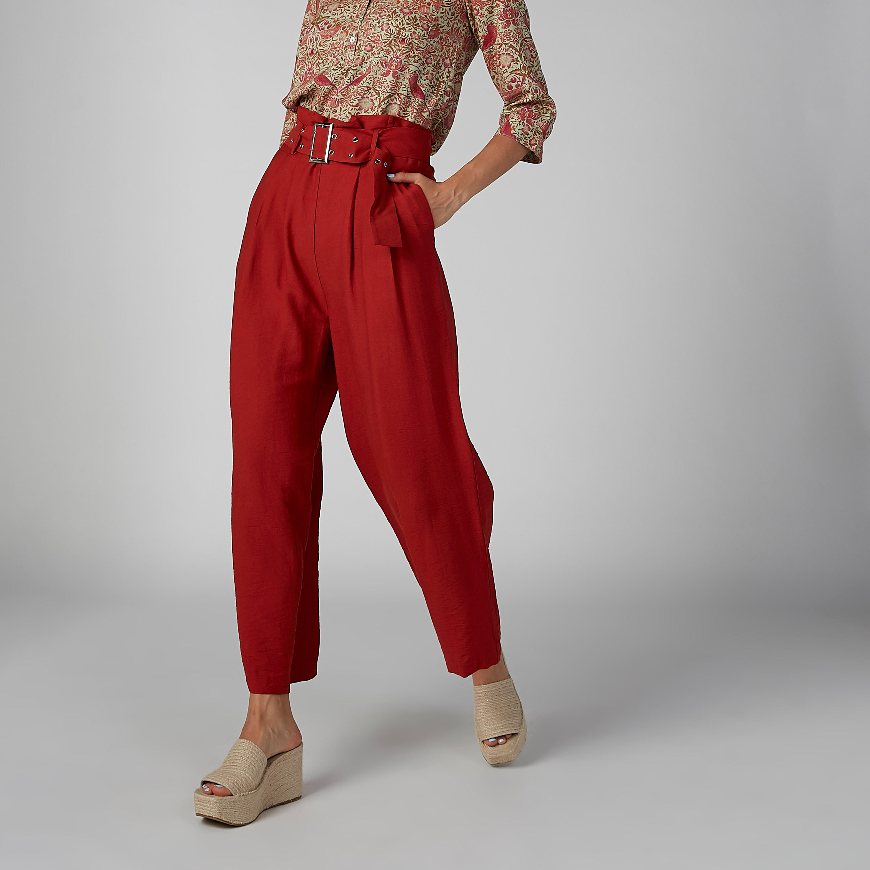 بنطال واسع الساقين سادة بخصر بيبرباج وجيوب وحلقات حزام-women-clothing-bottoms-trousers-image-5