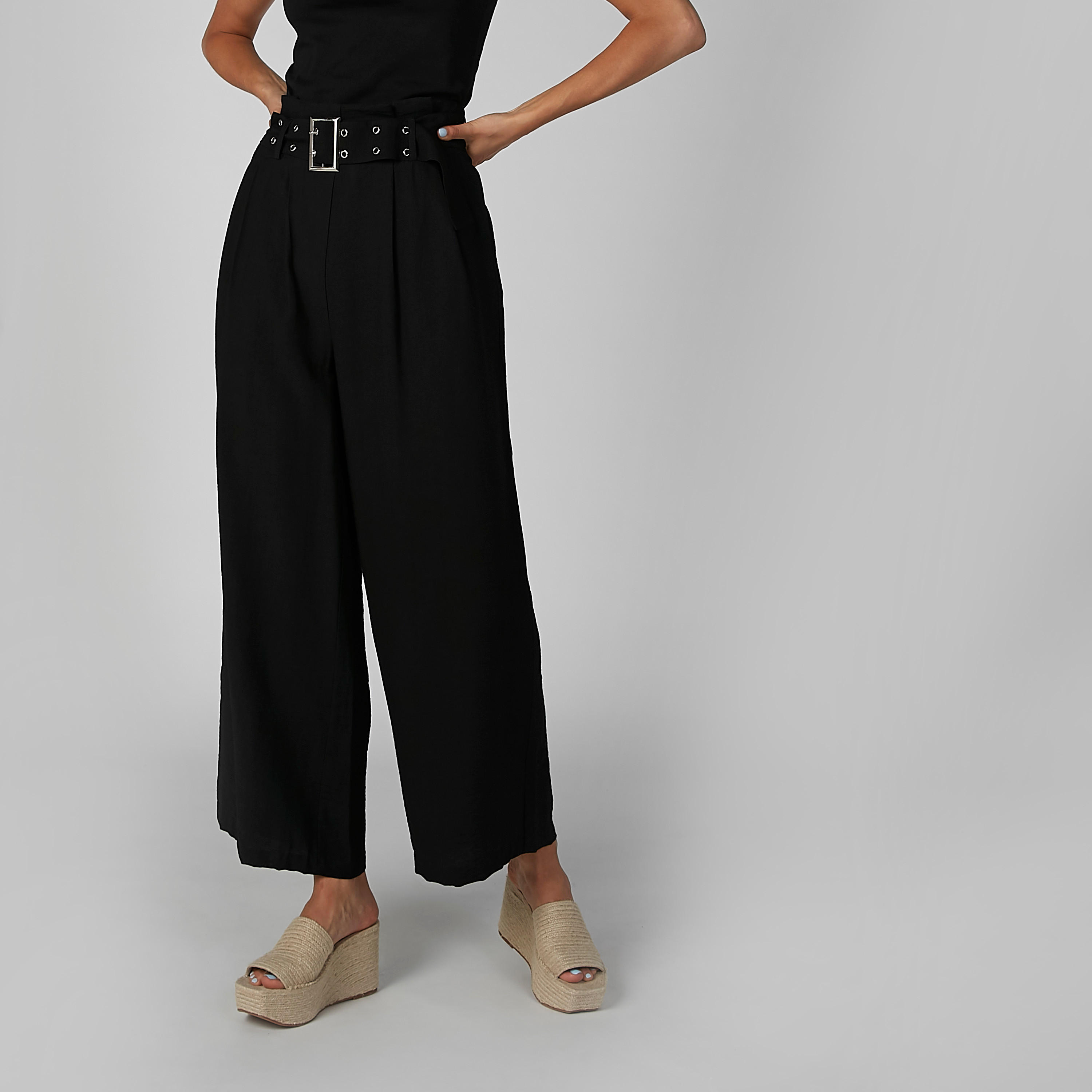 بنطال بالازو سادة بجيوب وحلقات للحزام-women-clothing-bottoms-trousers-image-2
