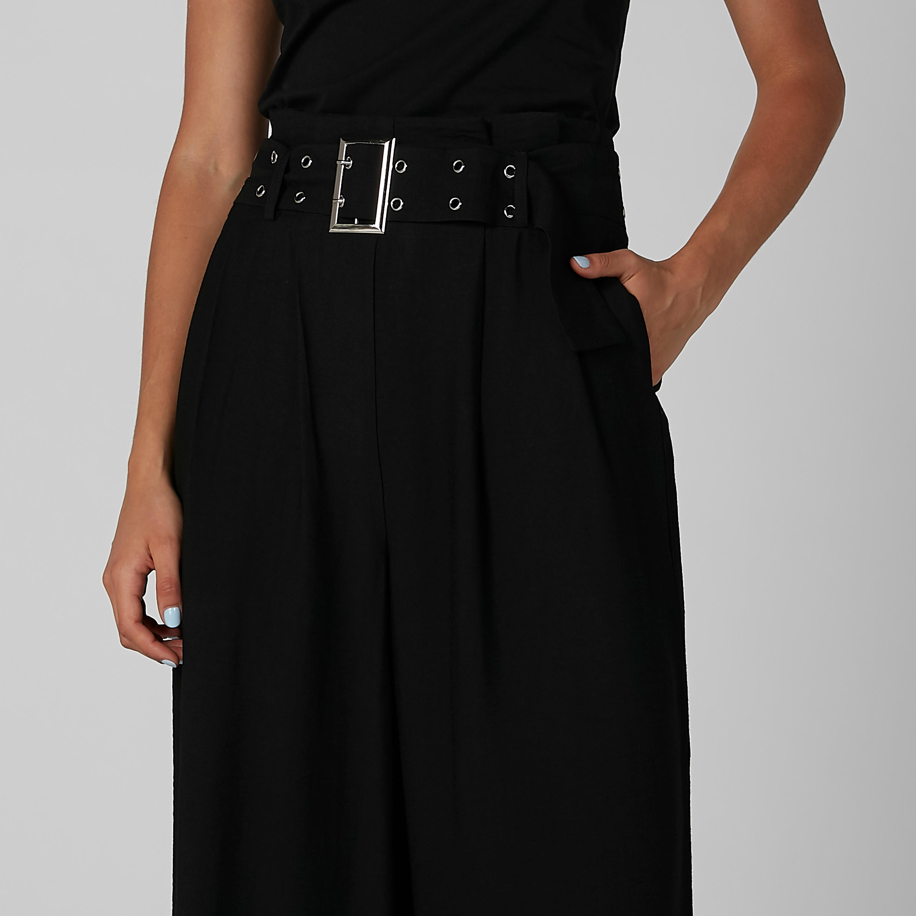 بنطال بالازو سادة بجيوب وحلقات للحزام-women-clothing-bottoms-trousers-image-4