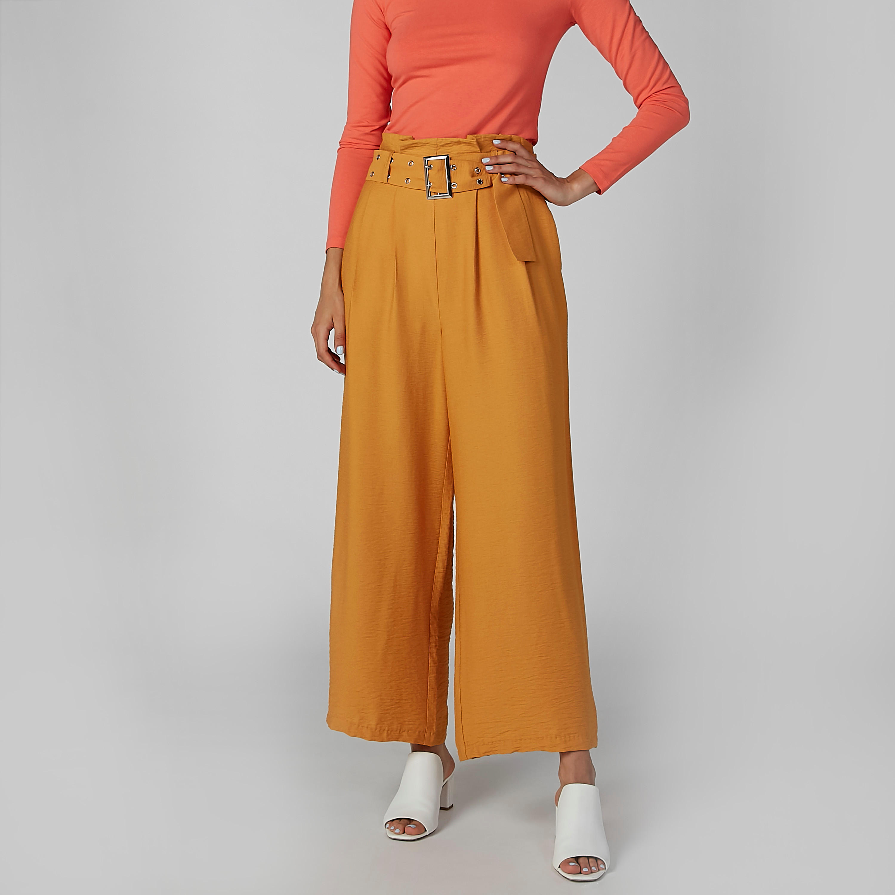 بنطال بالازو سادة بجيوب وحلقات للحزام-women-clothing-bottoms-trousers-image-2