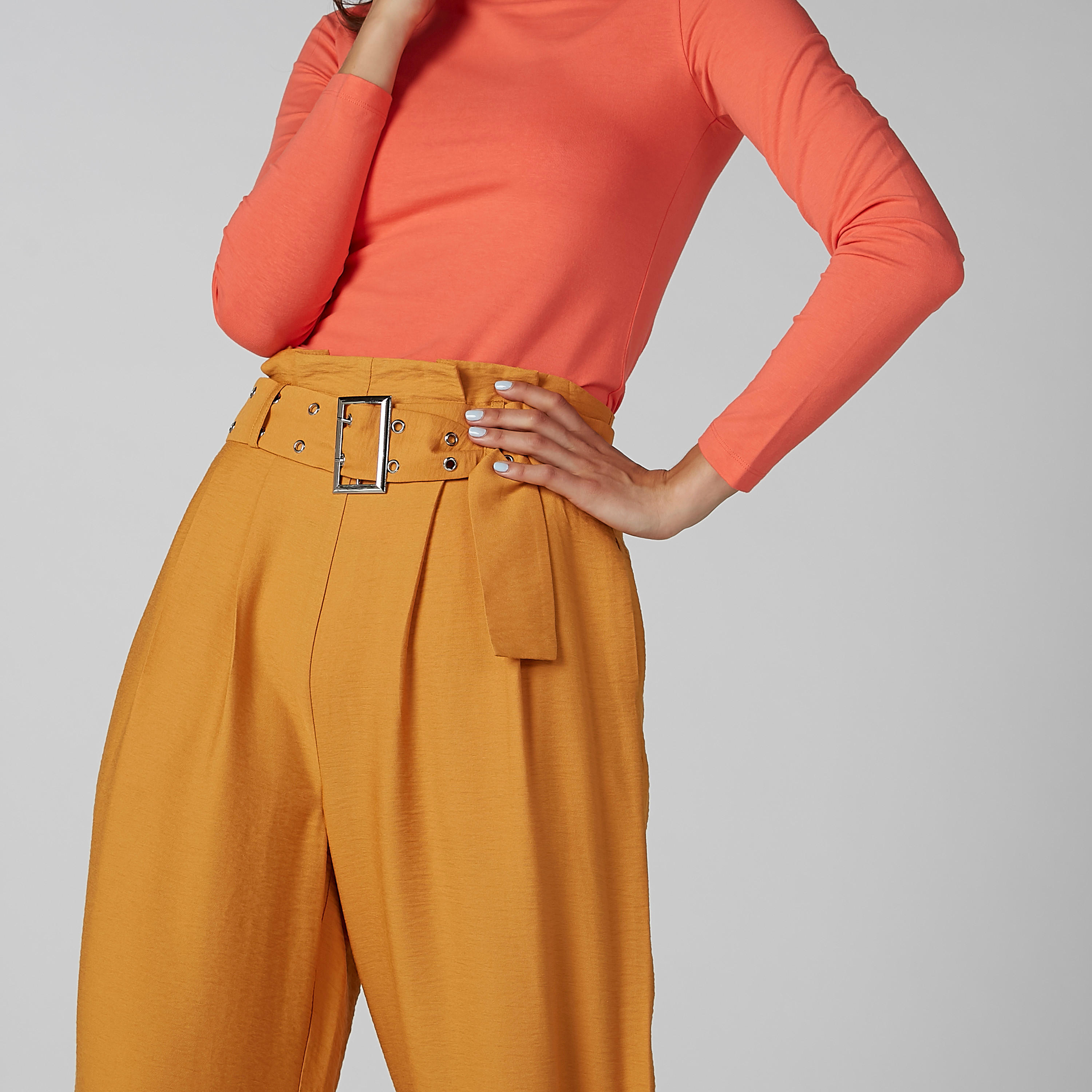 بنطال بالازو سادة بجيوب وحلقات للحزام-women-clothing-bottoms-trousers-image-4