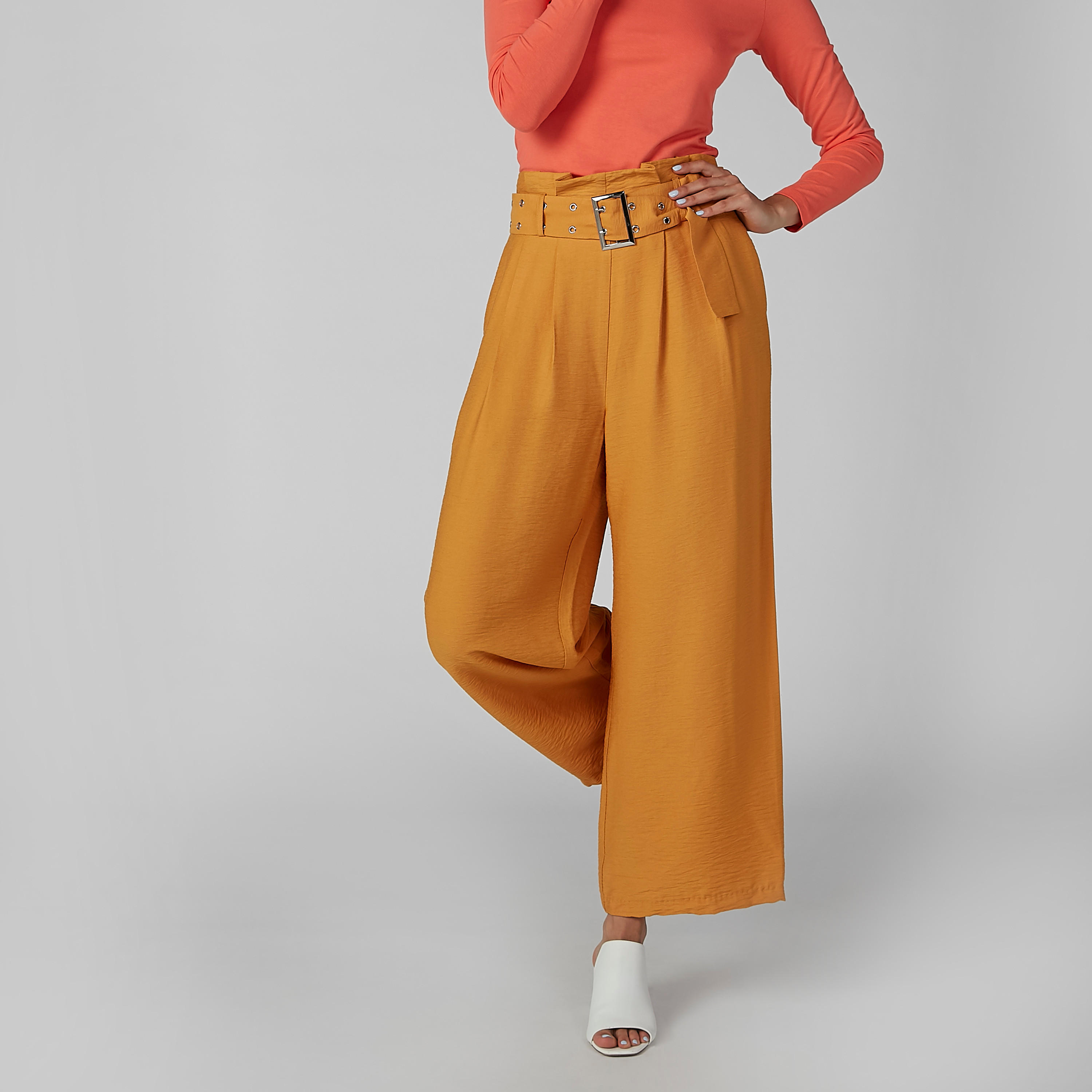 بنطال بالازو سادة بجيوب وحلقات للحزام-women-clothing-bottoms-trousers-image-6