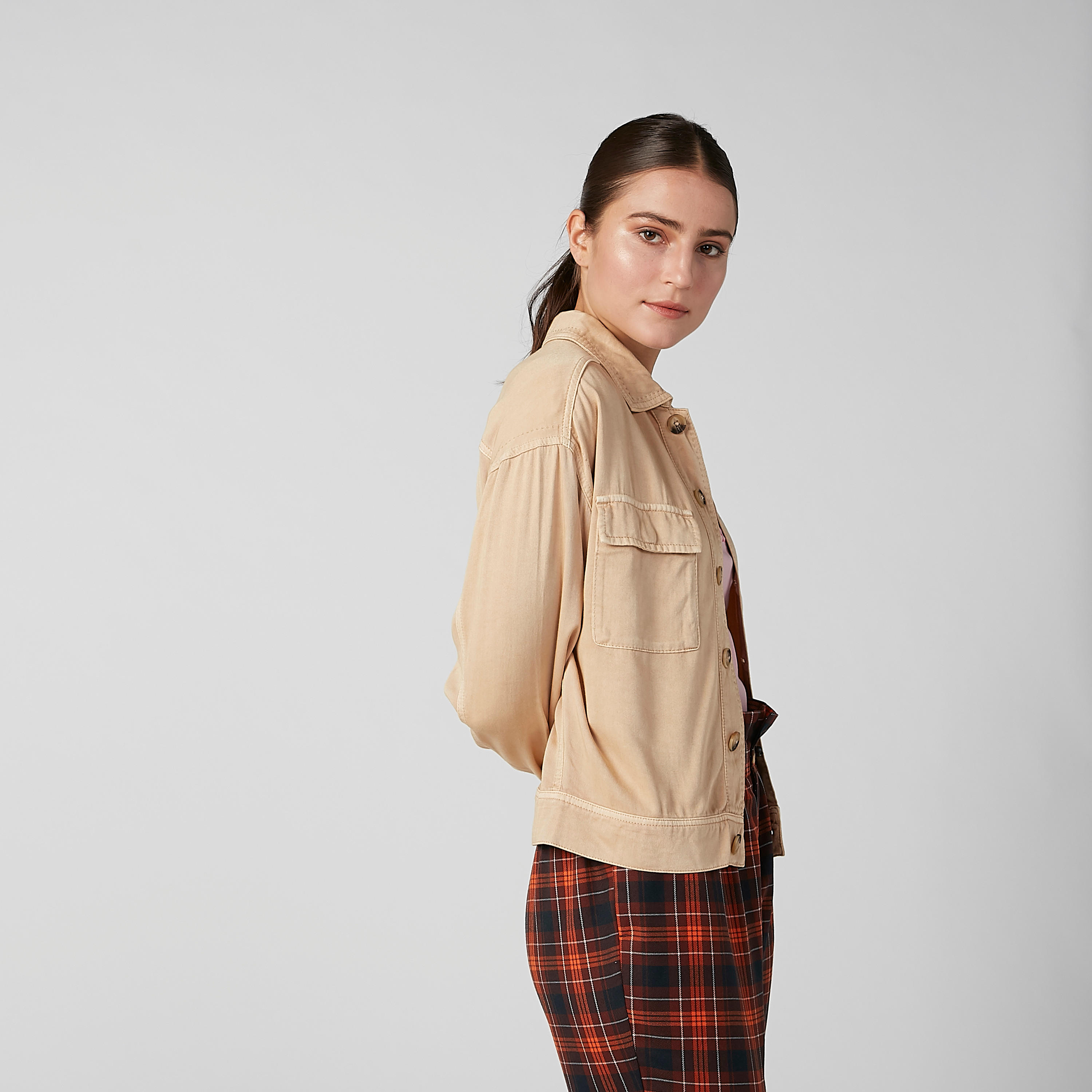 Plain Jacket with Long Sleeves and Flap Chest Pockets-women-winterwear-coatsandjackets-jackets-image-3