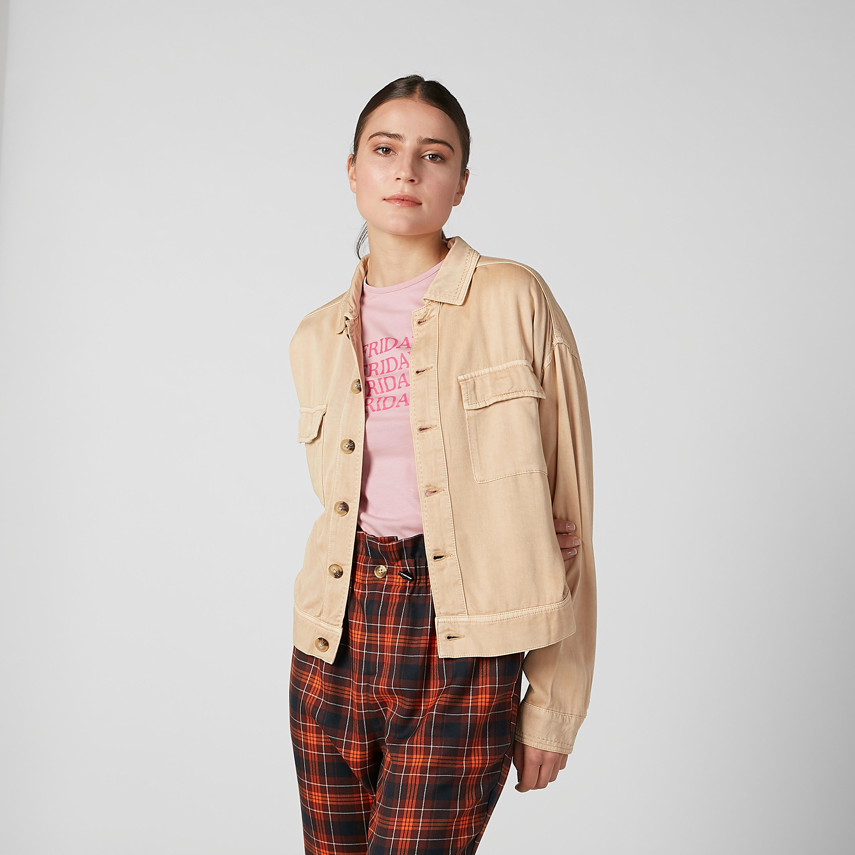 Plain Jacket with Long Sleeves and Flap Chest Pockets-women-winterwear-coatsandjackets-jackets-image-1