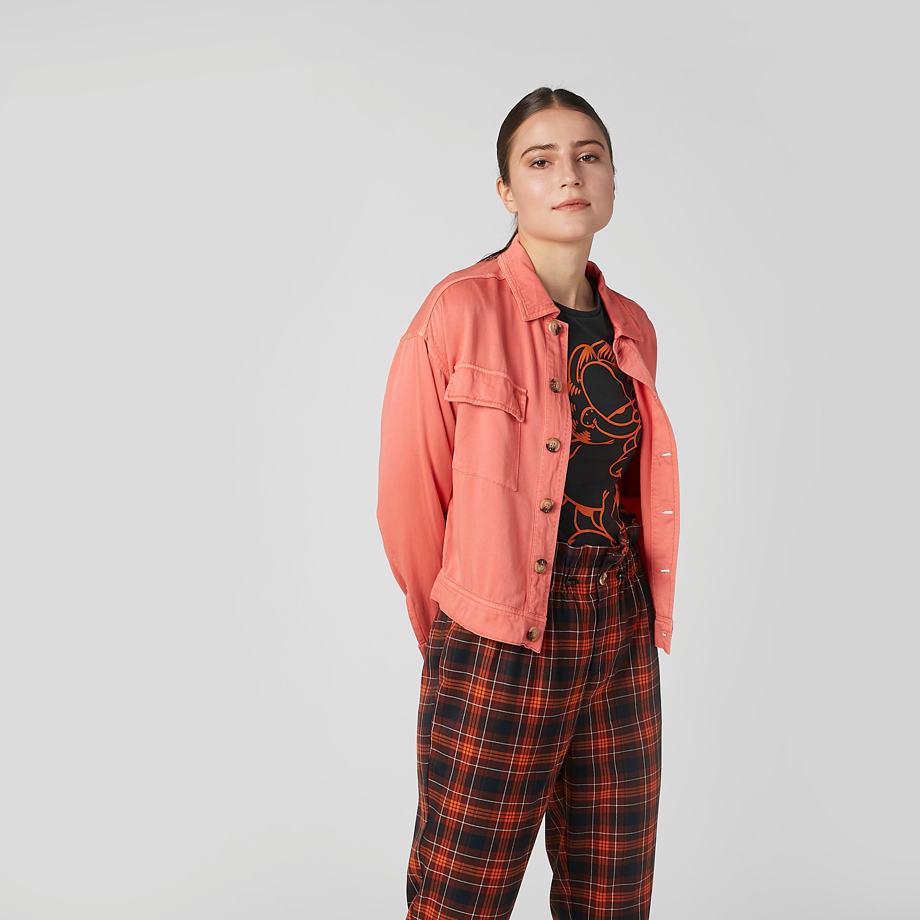 Plain Jacket with Long Sleeves and Flap Pockets-women-winterwear-coatsandjackets-jackets-image-1