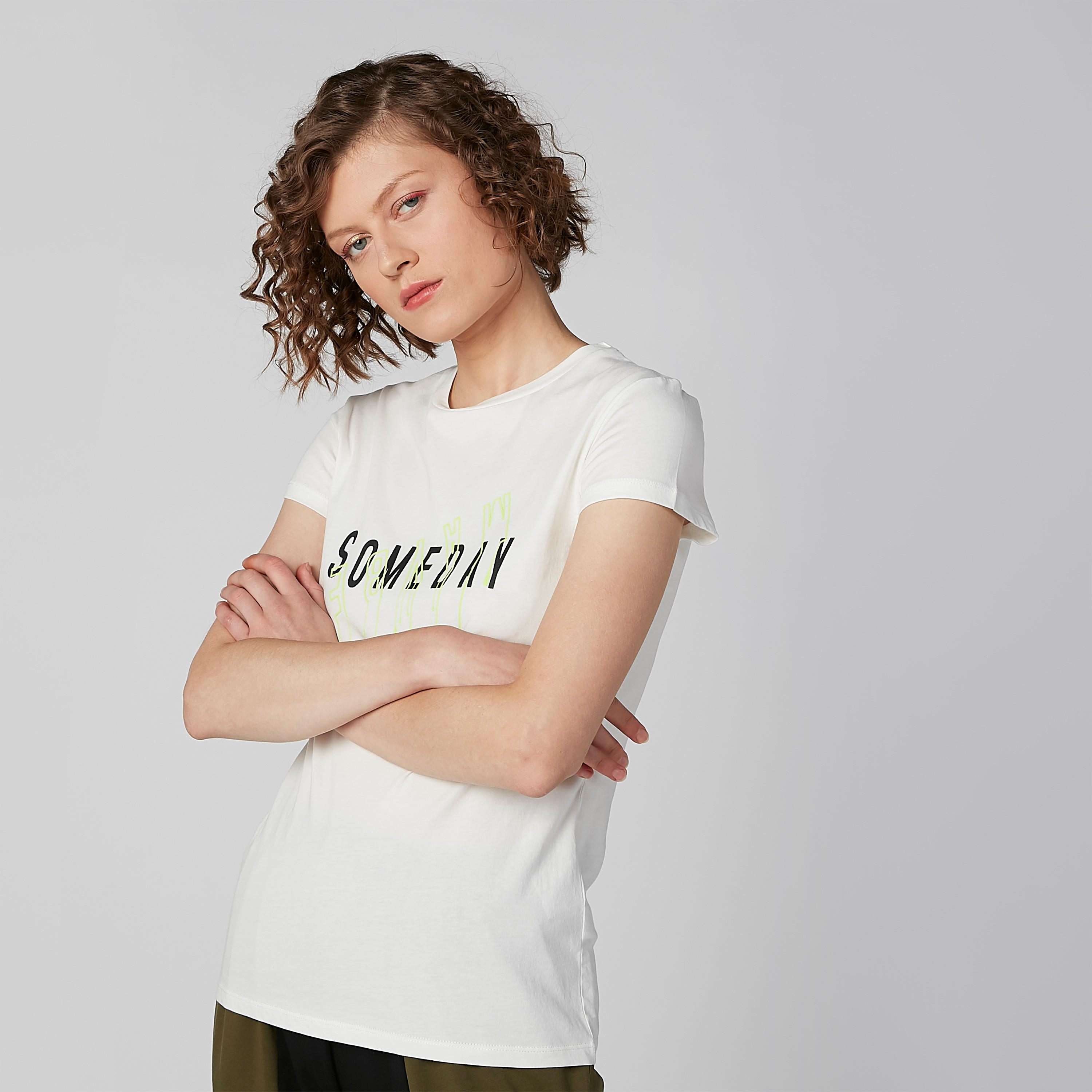 Typographic Printed T-shirt with Round Neck and Cap Sleeves-women-clothing-tshirts-image-1