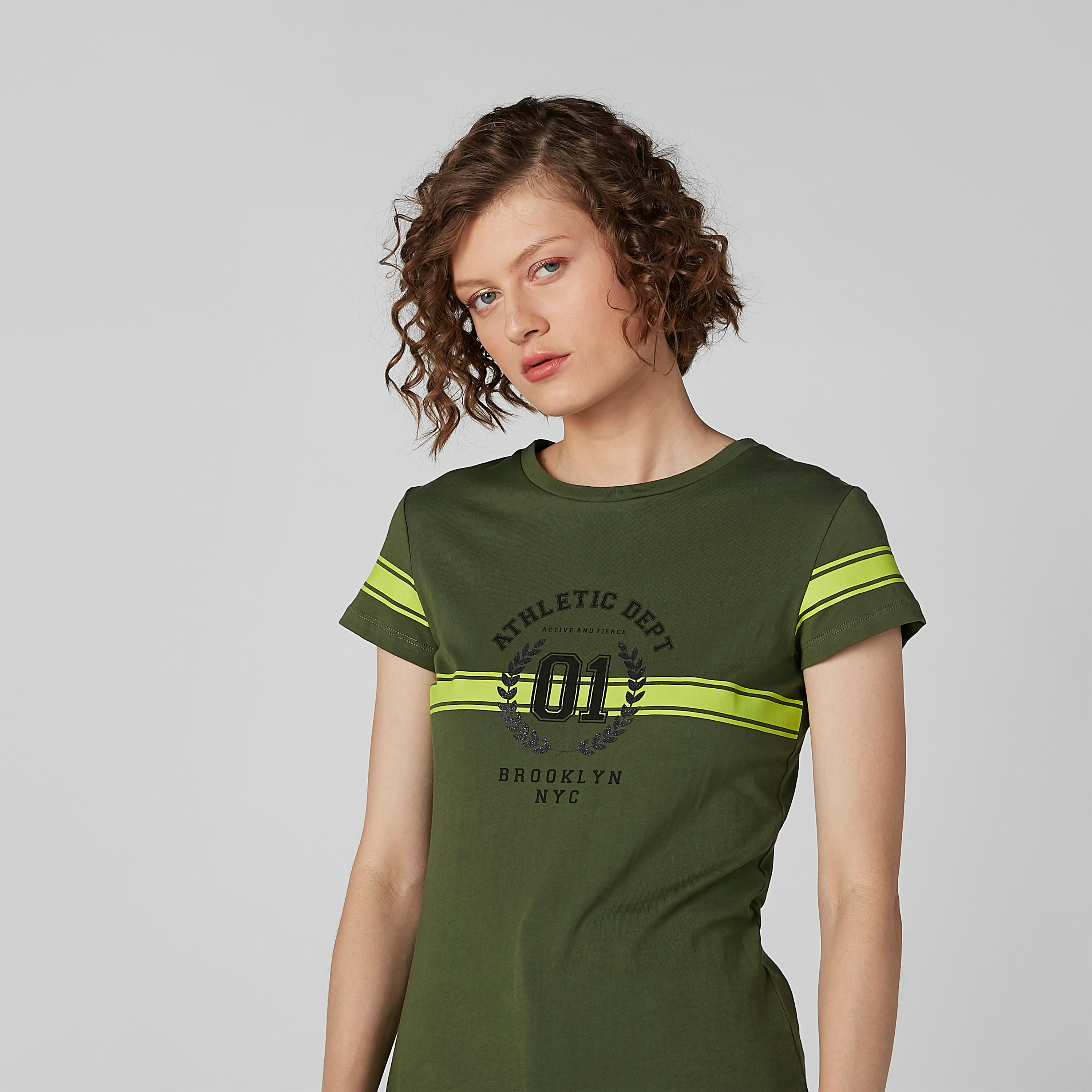 Printed T-shirt with Round Neck and Striped Cap Sleeves-women-clothing-tshirts-image-1
