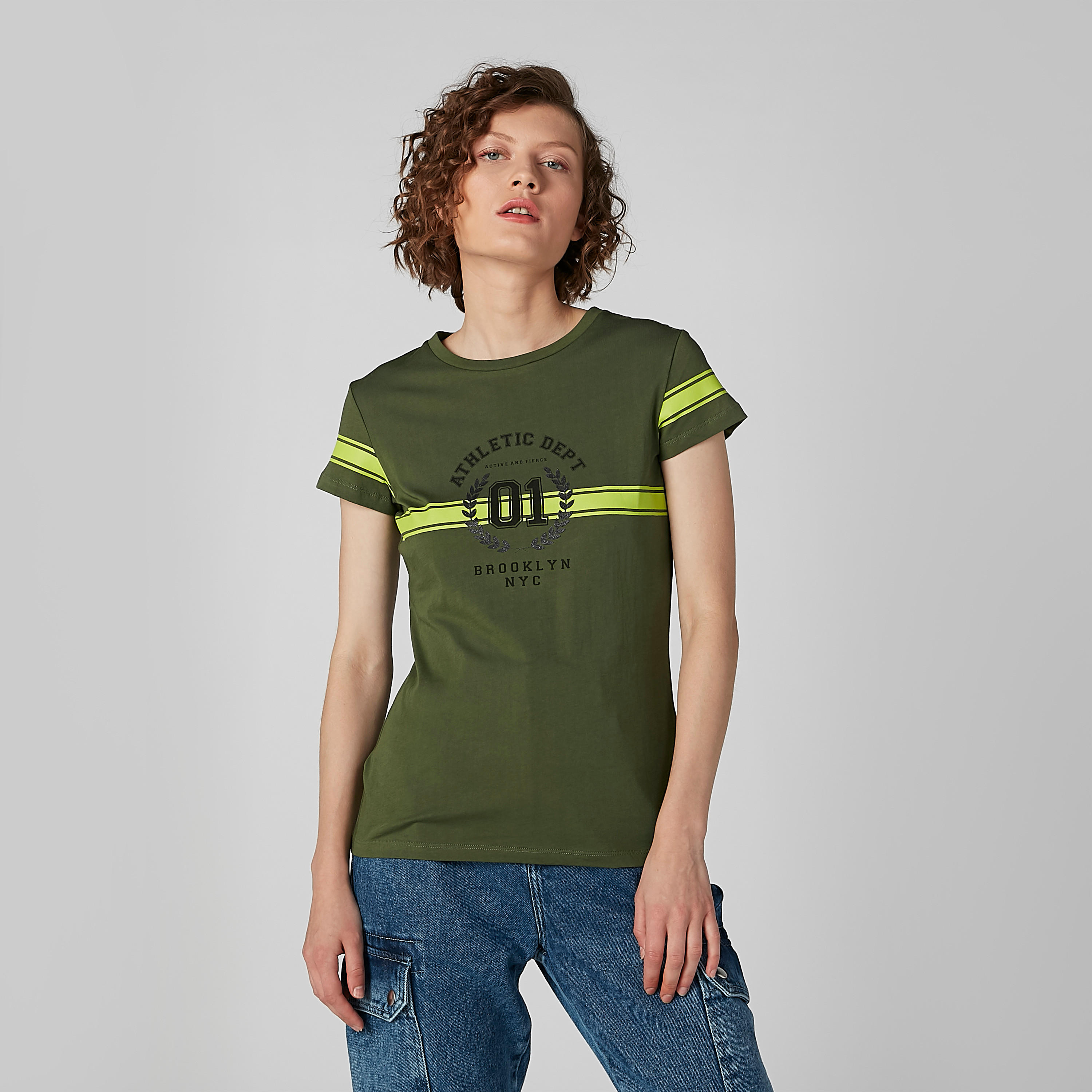 Printed T-shirt with Round Neck and Striped Cap Sleeves-women-clothing-tshirts-image-3