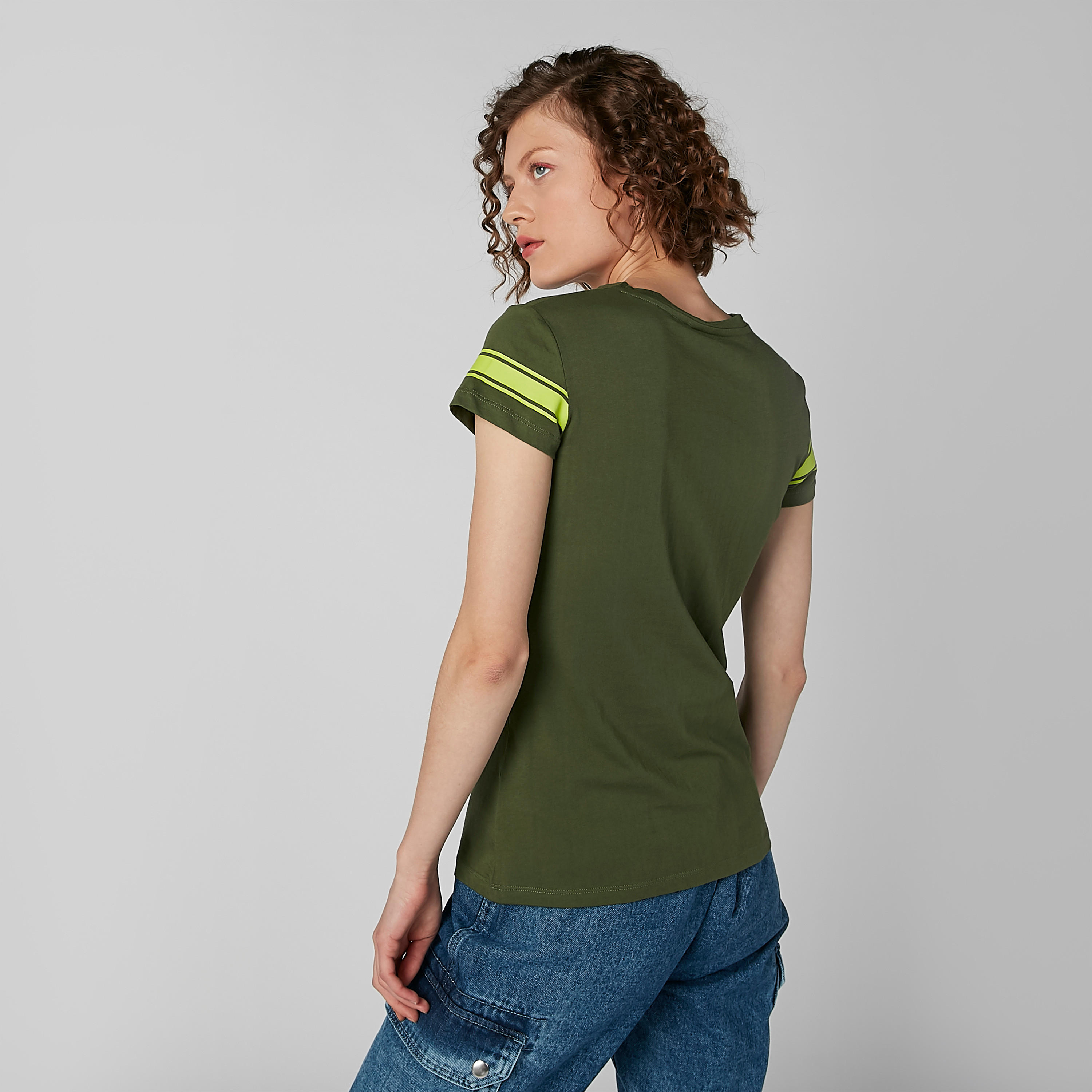 Printed T-shirt with Round Neck and Striped Cap Sleeves-women-clothing-tshirts-image-4