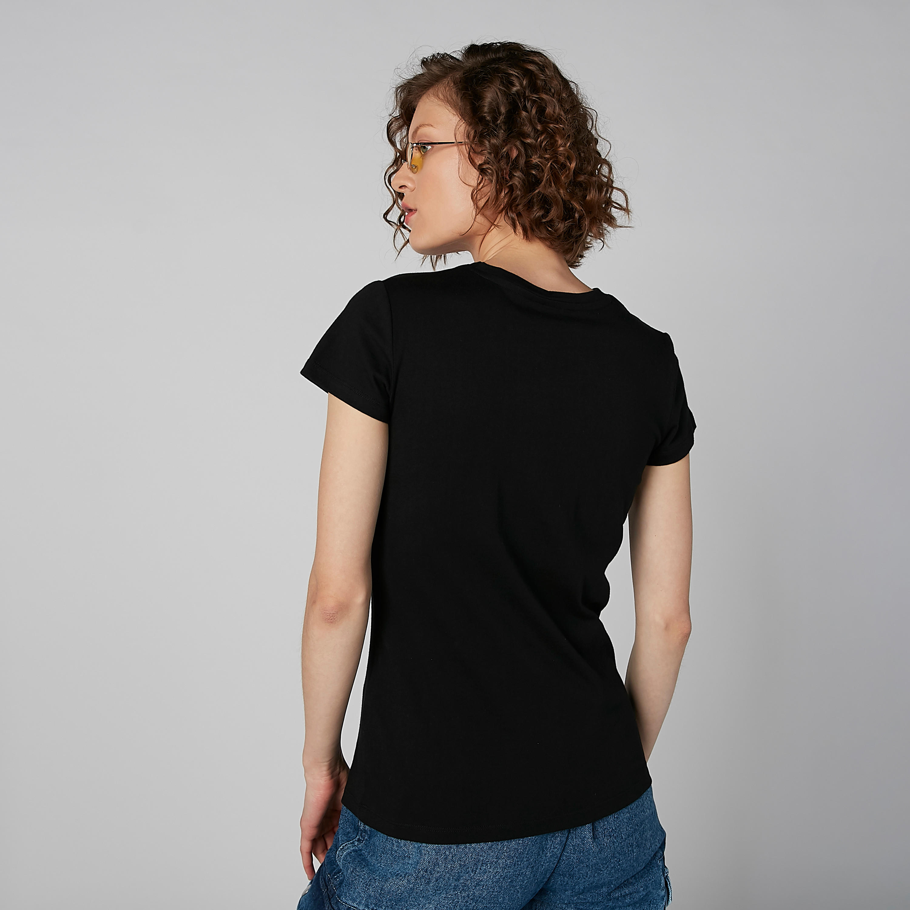 Slogan Print Round Neck T-shirt with Cap Sleeves-women-clothing-tshirts-image-4