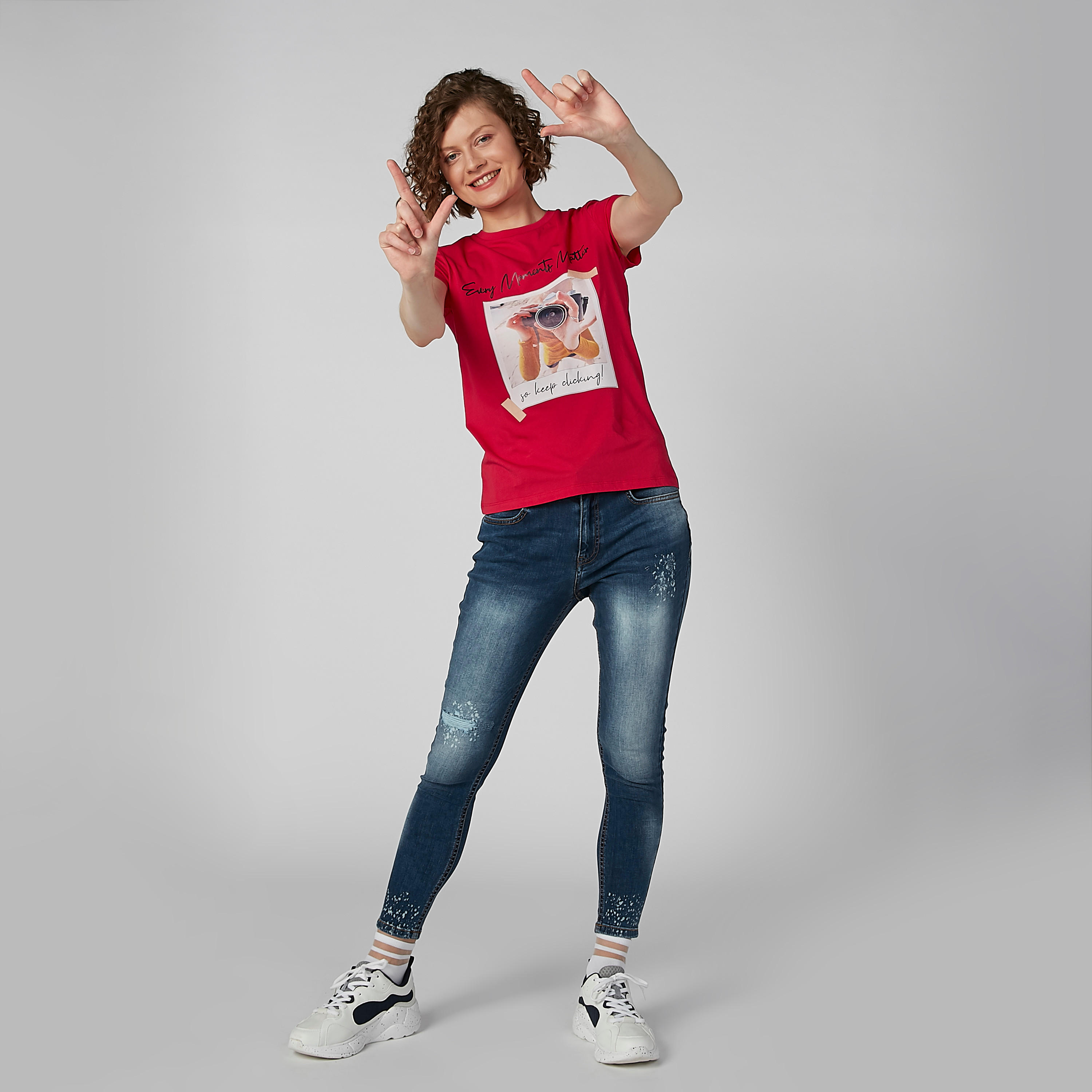Graphic Printed T-shirt with Round Neck and Cap Sleeves-women-clothing-tshirts-image-1