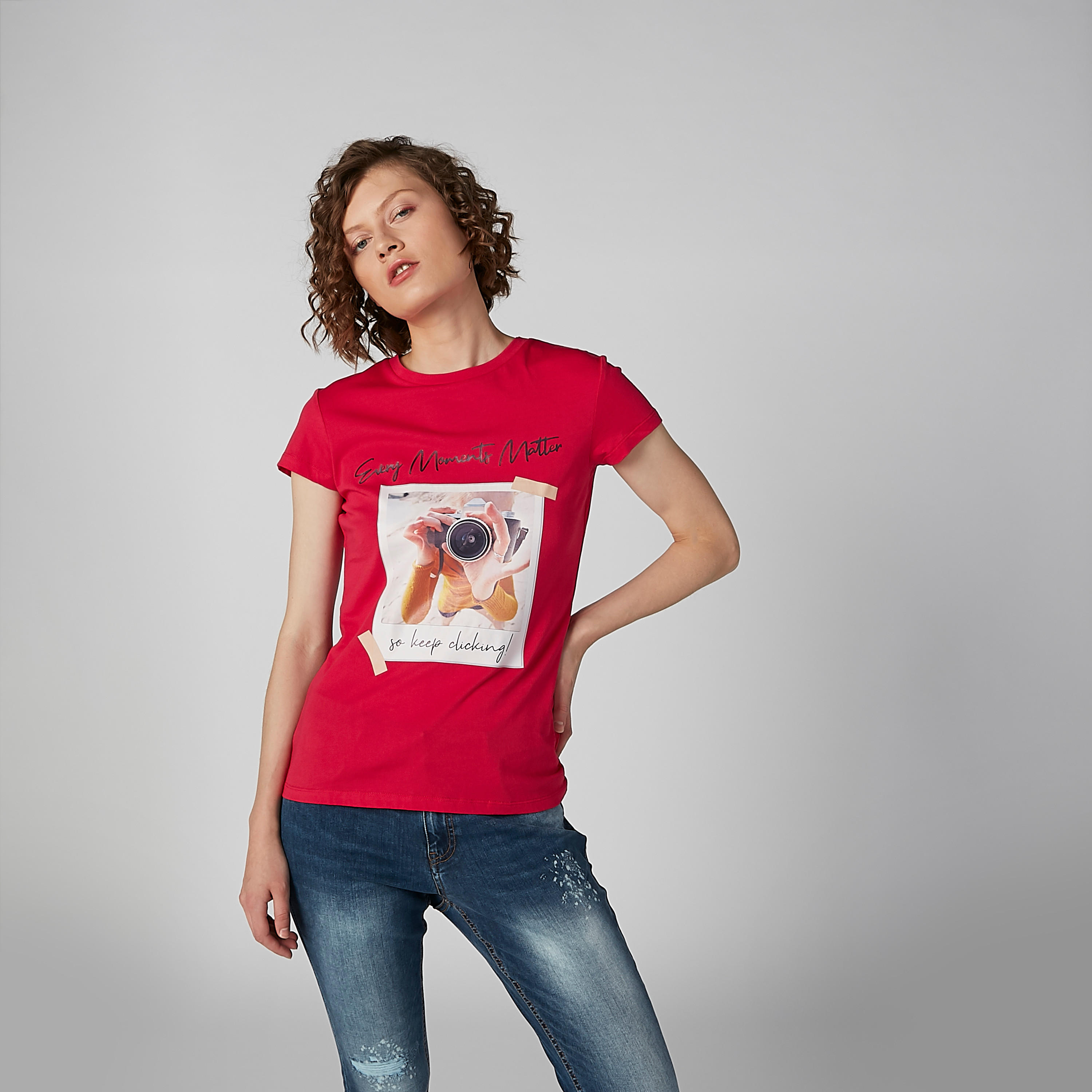 Graphic Printed T-shirt with Round Neck and Cap Sleeves-women-clothing-tshirts-image-2